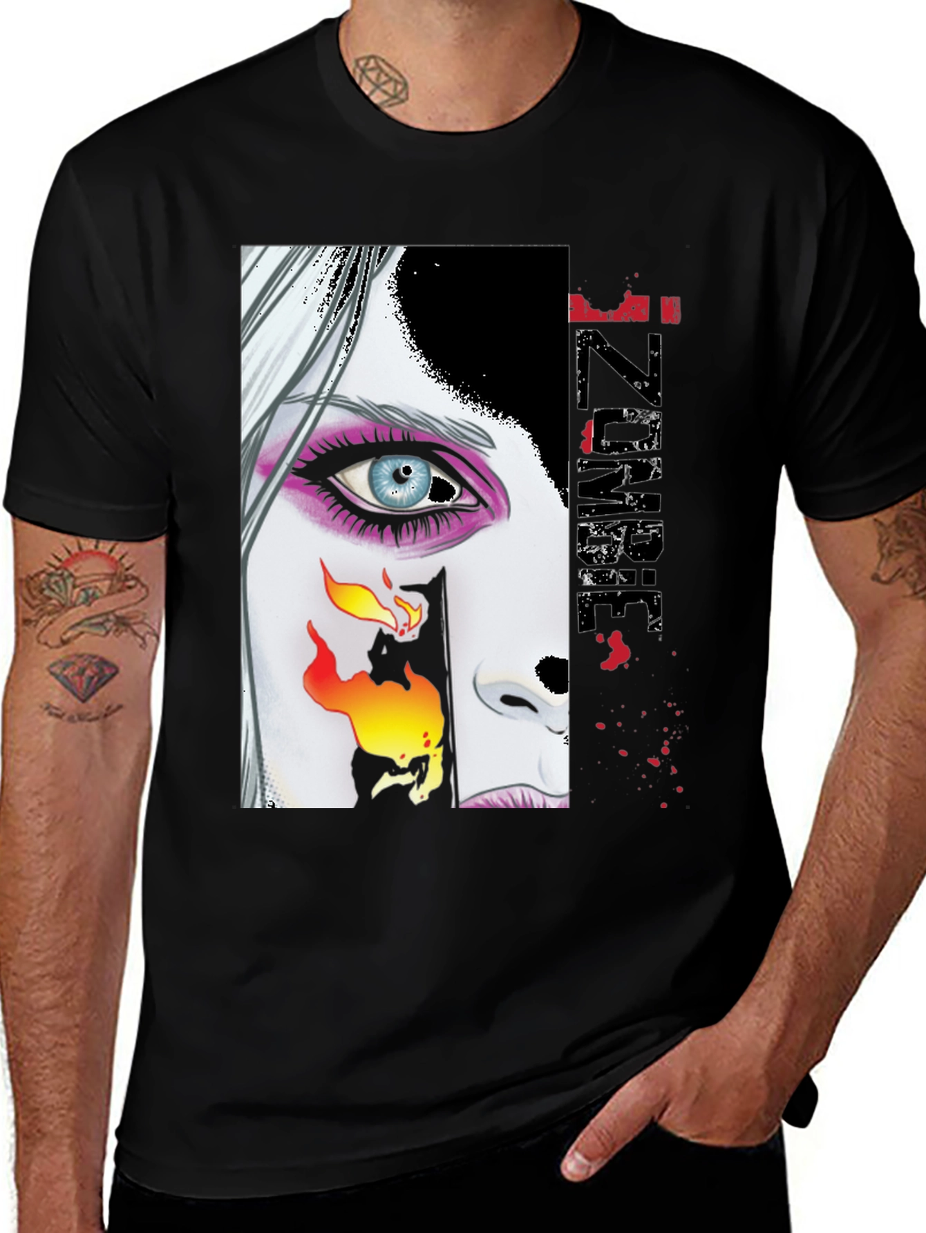 Variant 2 of Zombie Woman Graphic Print Black T-Shirt
