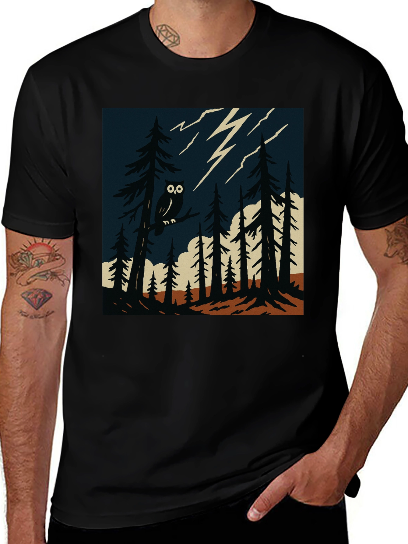 Variant 21 of Owl in Forest Graphic Tee - Stylish Dark Design