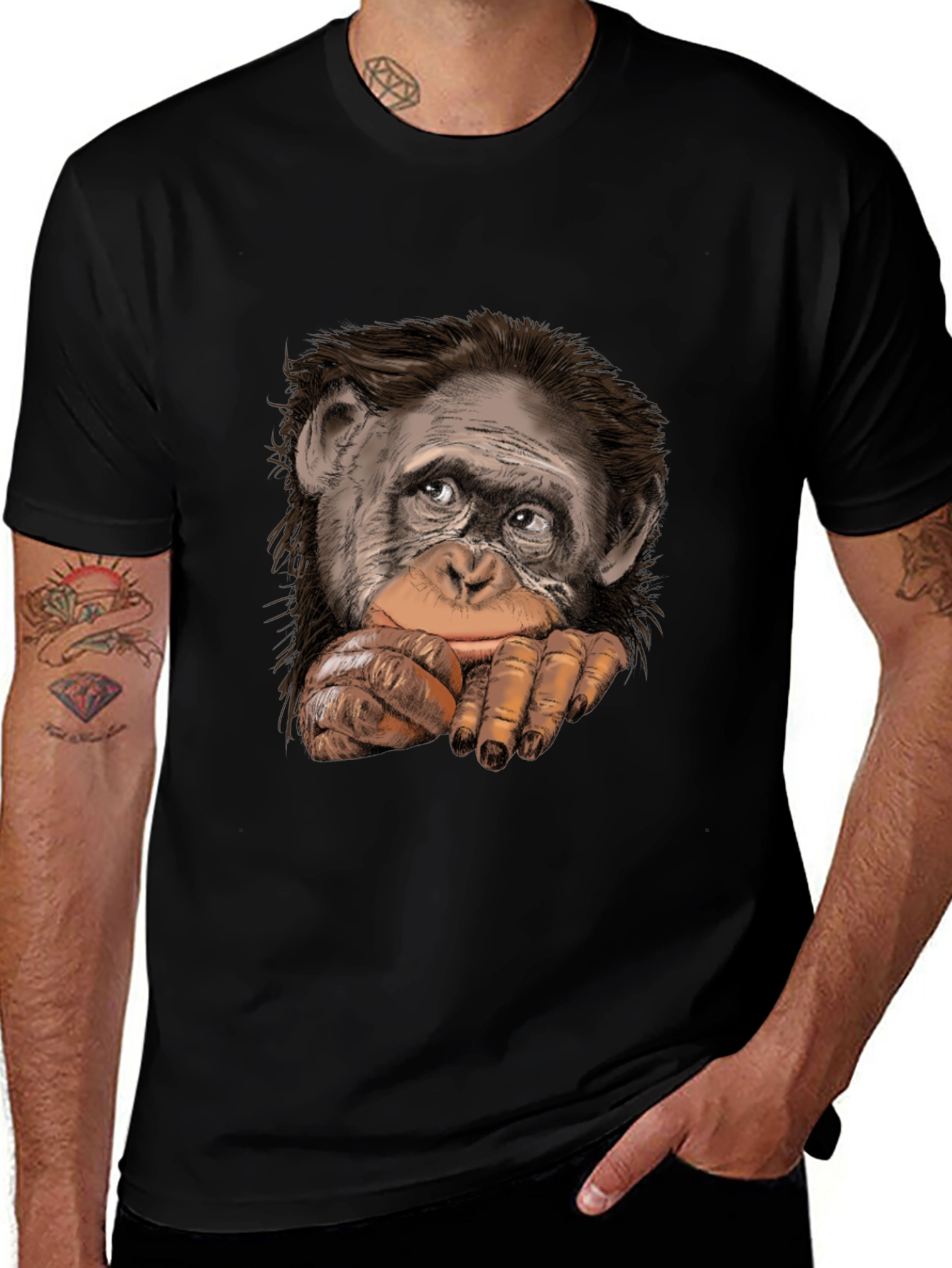 Camiseta Negra con Diseño de Chimpancé