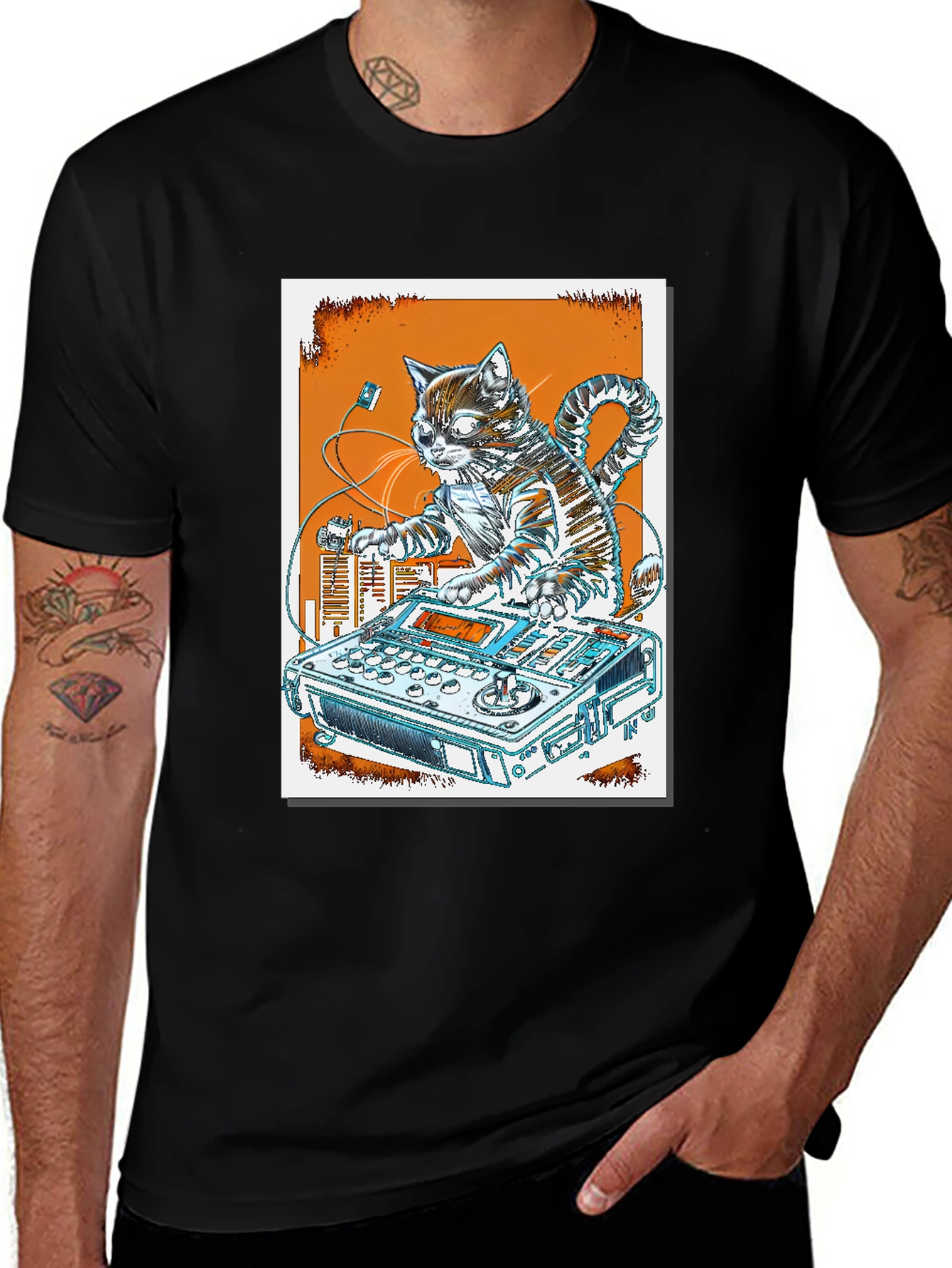 Variant 14 of DJ Cat Graphic T-Shirt - Cool Music Lover Tee