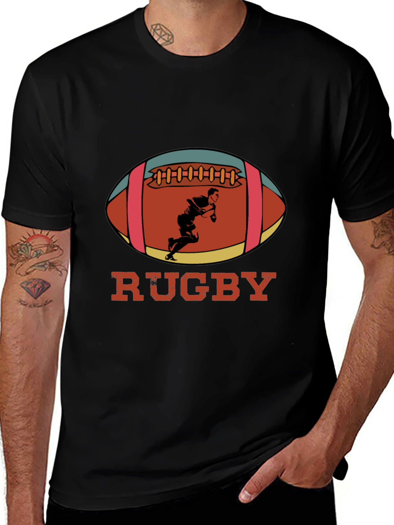 Black Rugby Player Graphic T-Shirt main image