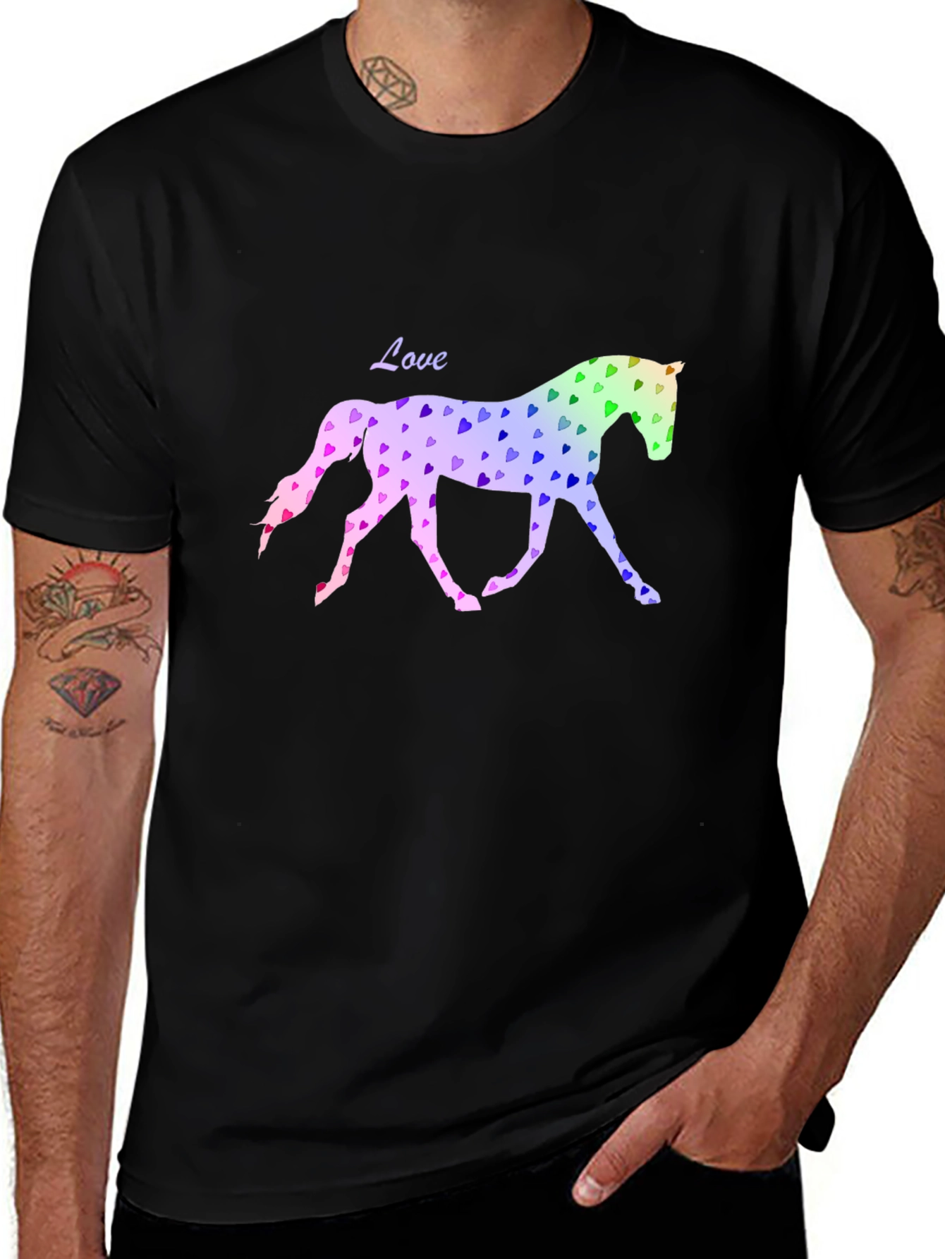 Variant 2 of Love Horse Heart Print T-Shirt - Stylish Black Tee