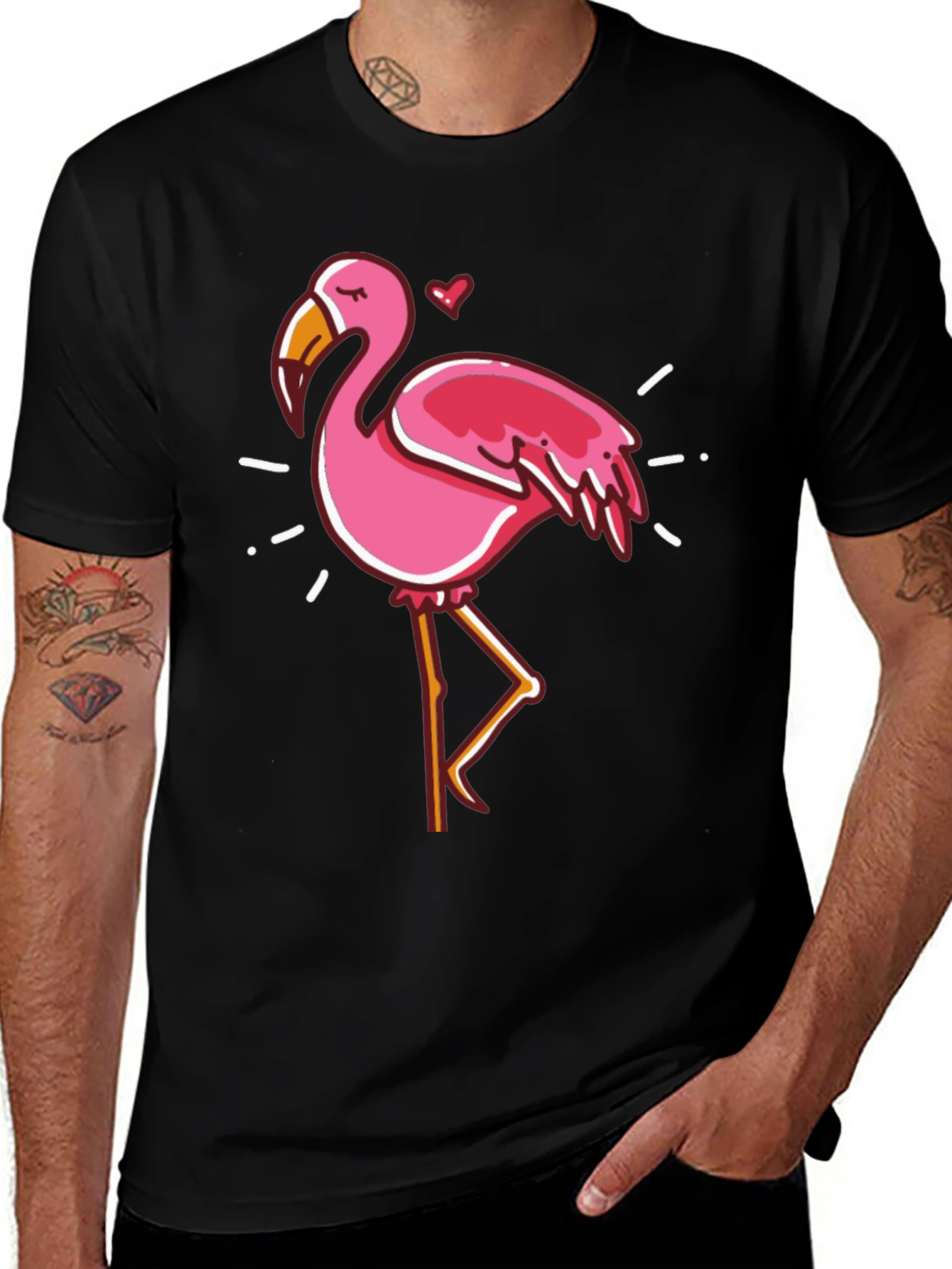 Variant 12 of Fun Flamingo Graphic Black T-Shirt