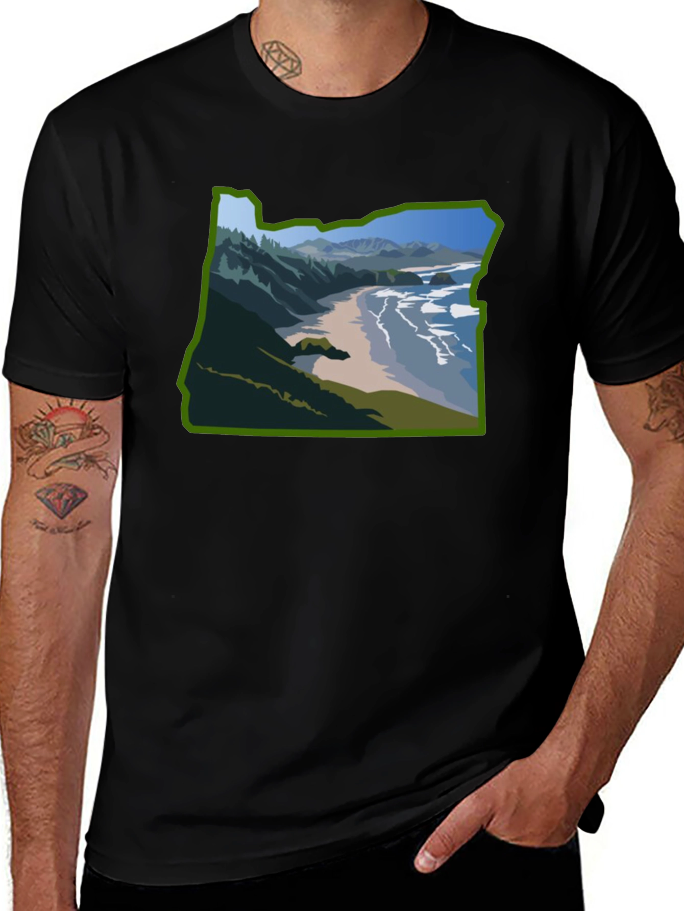 Variant 29 of Oregon Coast T-Shirt - Black Graphic Tee