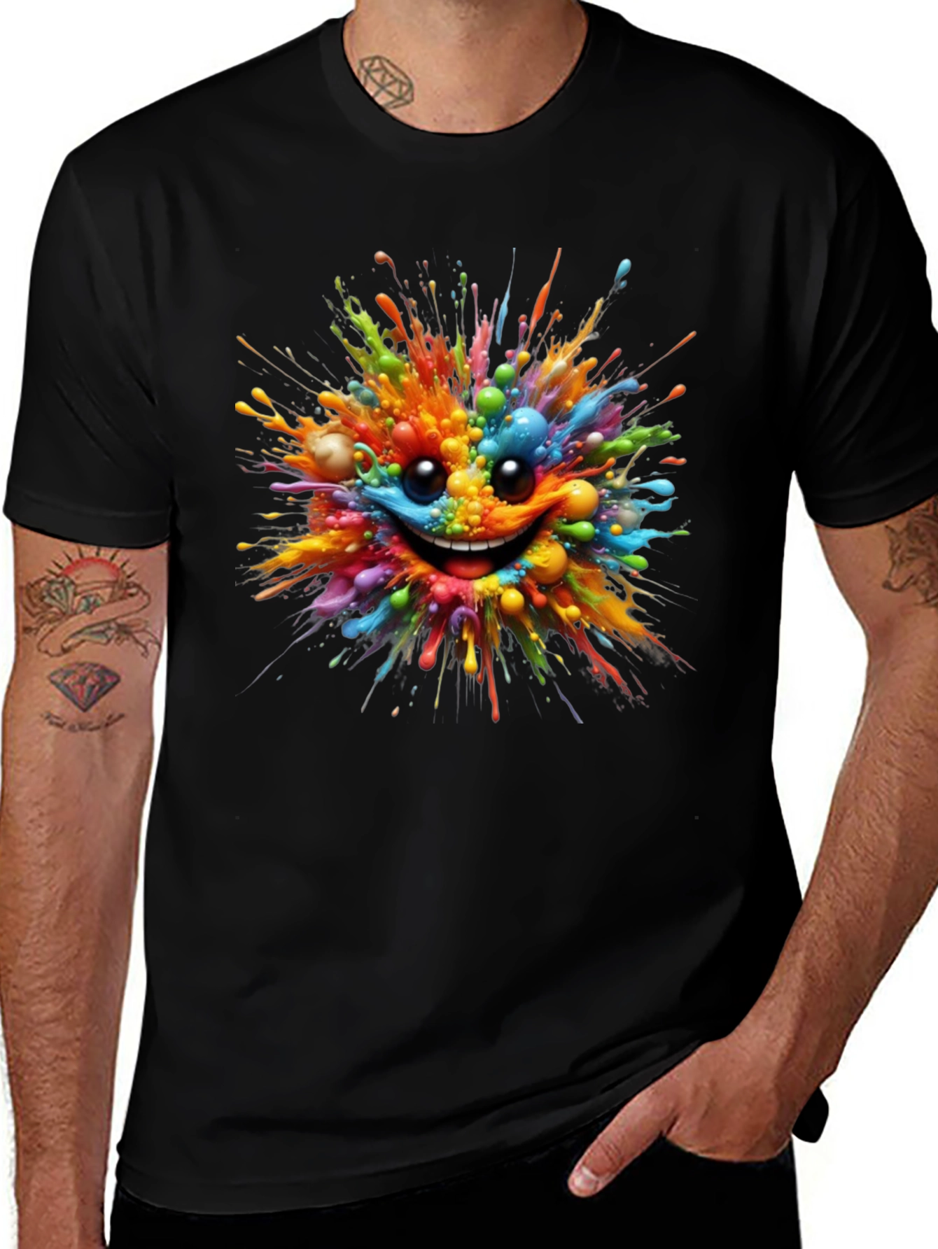 Variant 20 of Colorful Splatter Smiley Face Graphic T-Shirt