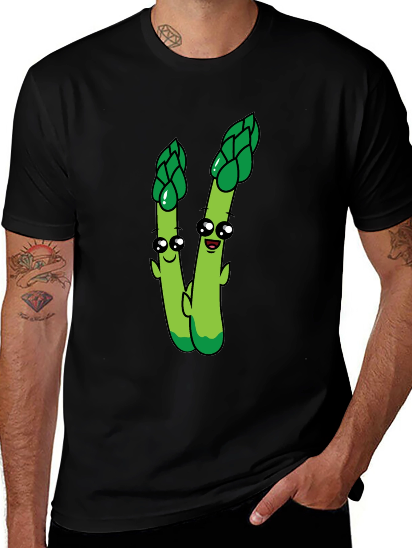 Variant 2 of Cartoon Asparagus Graphic Tee - Black