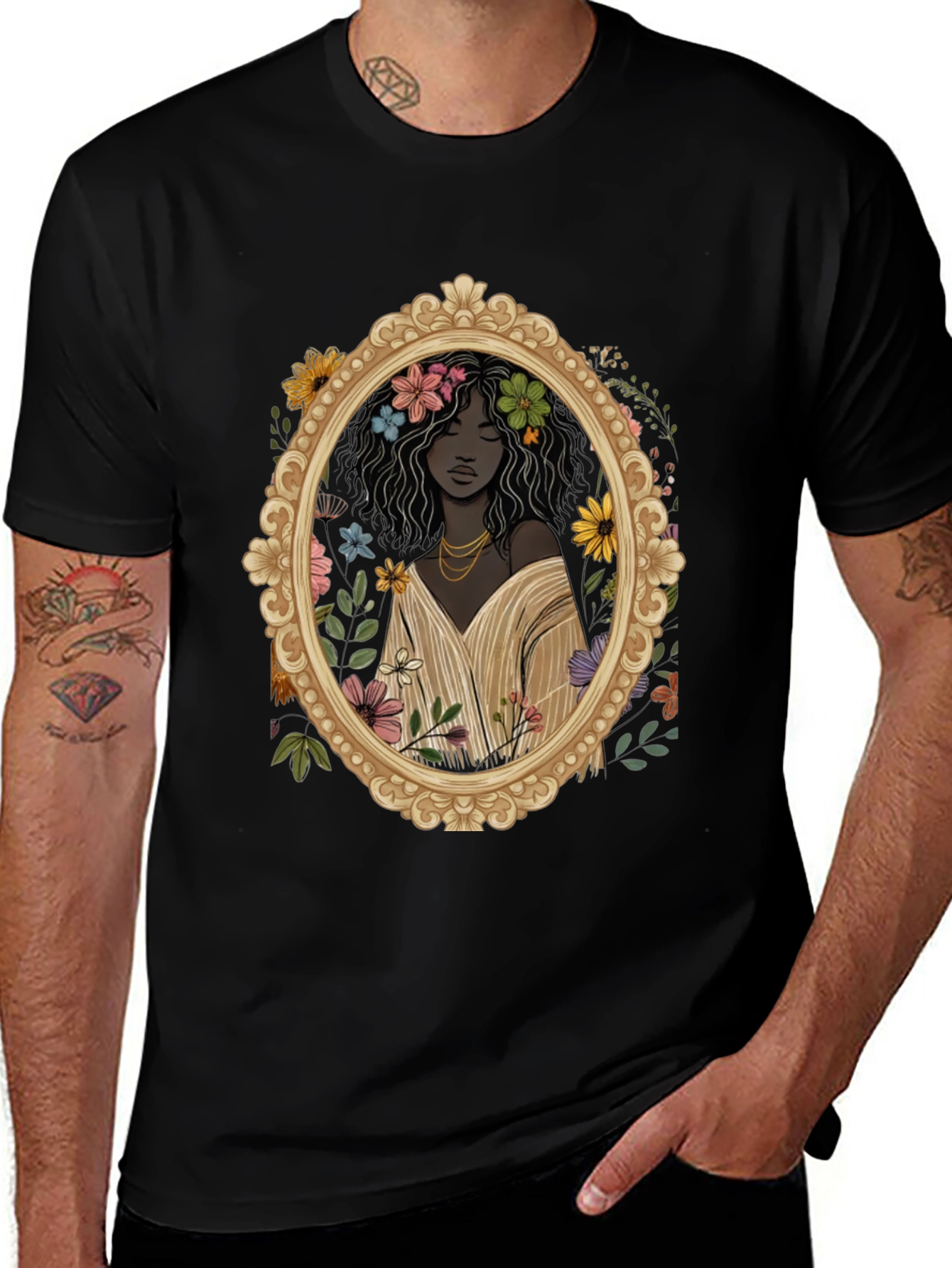 Variant 27 of Floral Portrait Graphic Tee - Black Unisex T-Shirt