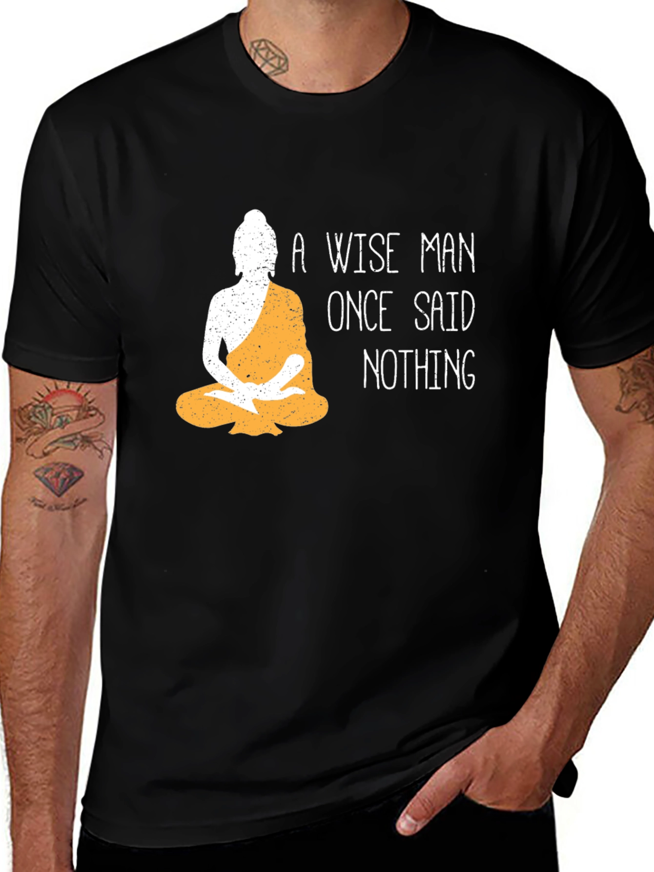 Wise Man Buddha Graphic T-Shirt - Black