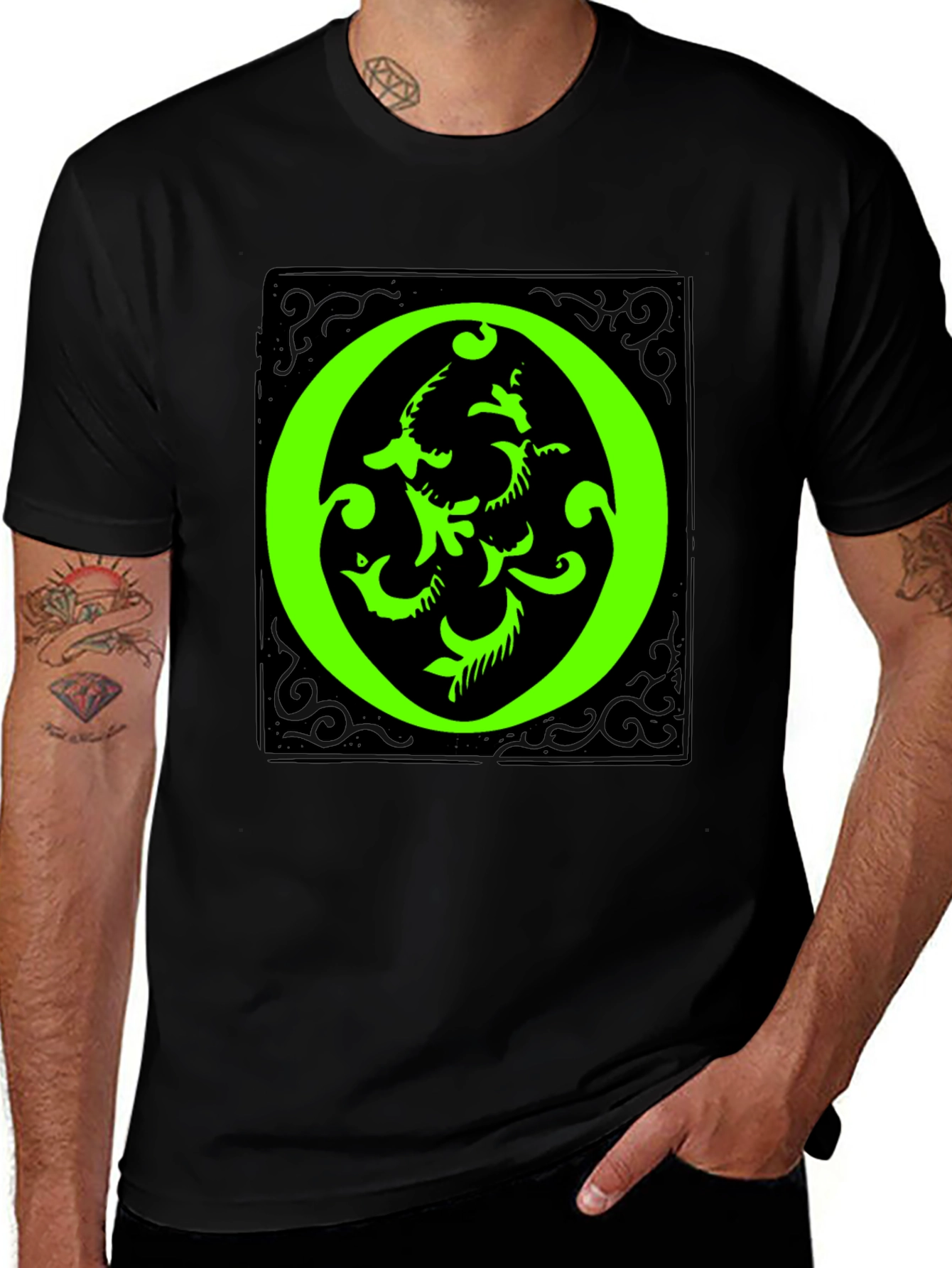 Black Abstract Green "O" Graphic Black T-Shirt main image