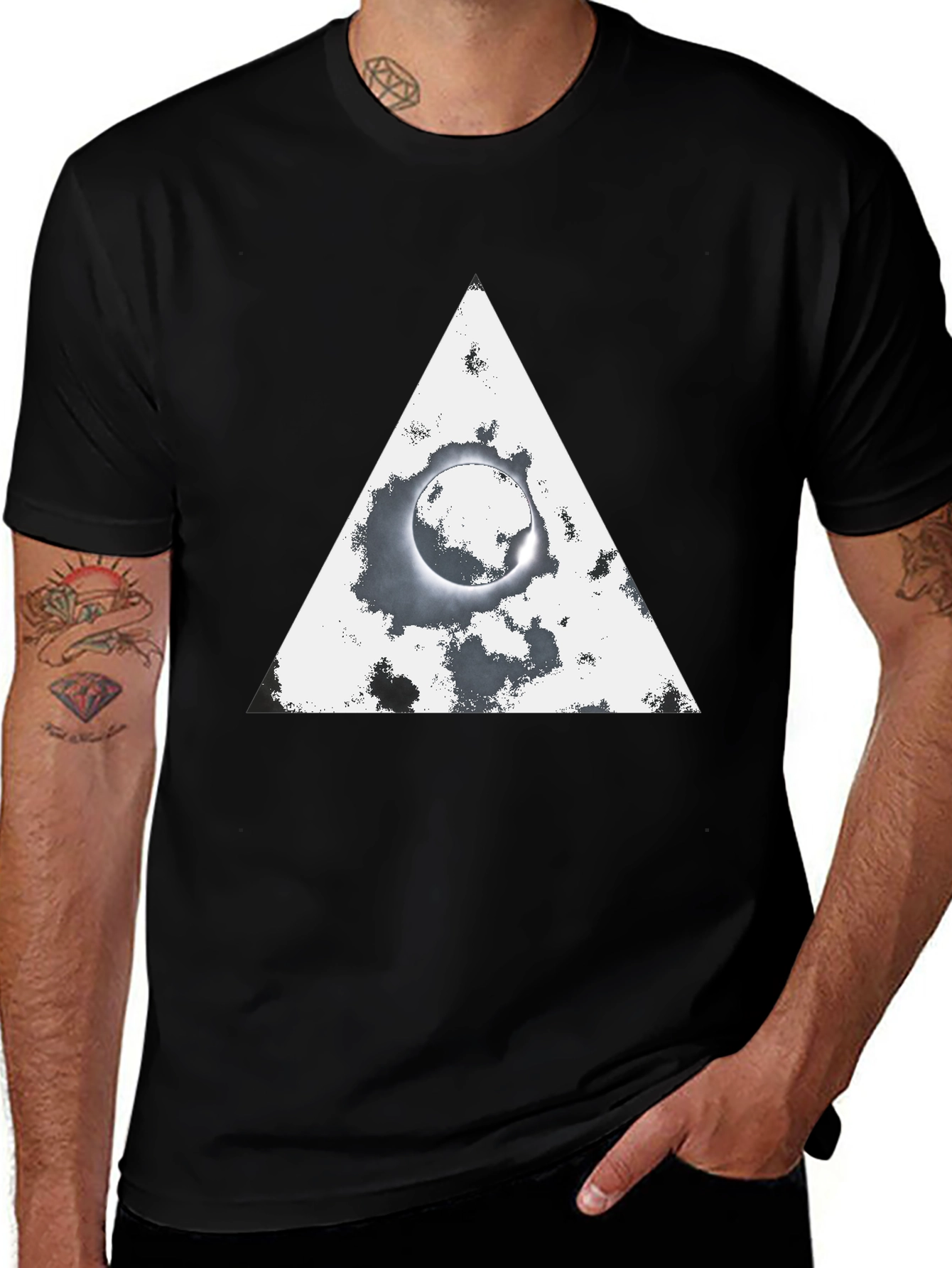 Variant 27 of Eclipse Triangle Graphic Tee - Trendy Black T-Shirt