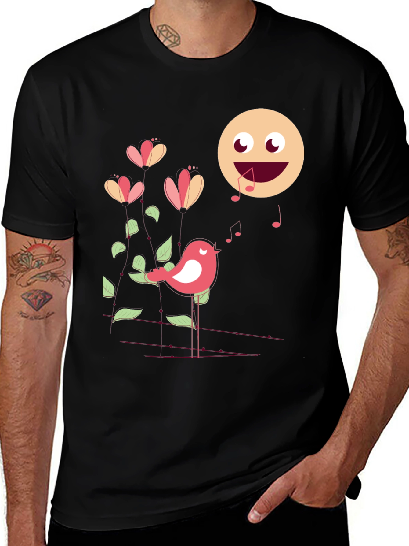 Variant 28 of Singing Bird Graphic Tee - Black Cotton T-Shirt