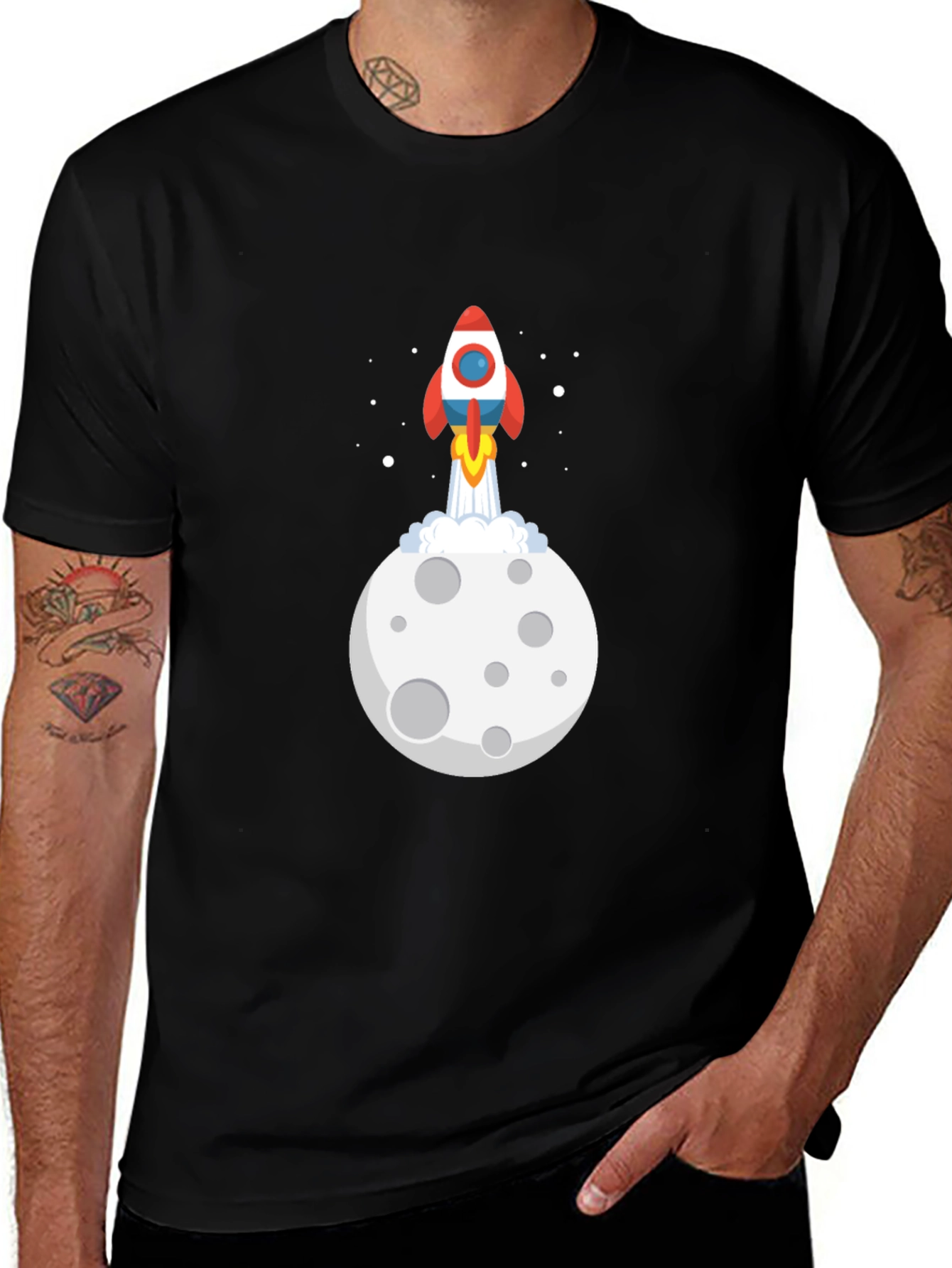 Black Rocket Moon Graphic Black T-Shirt main image