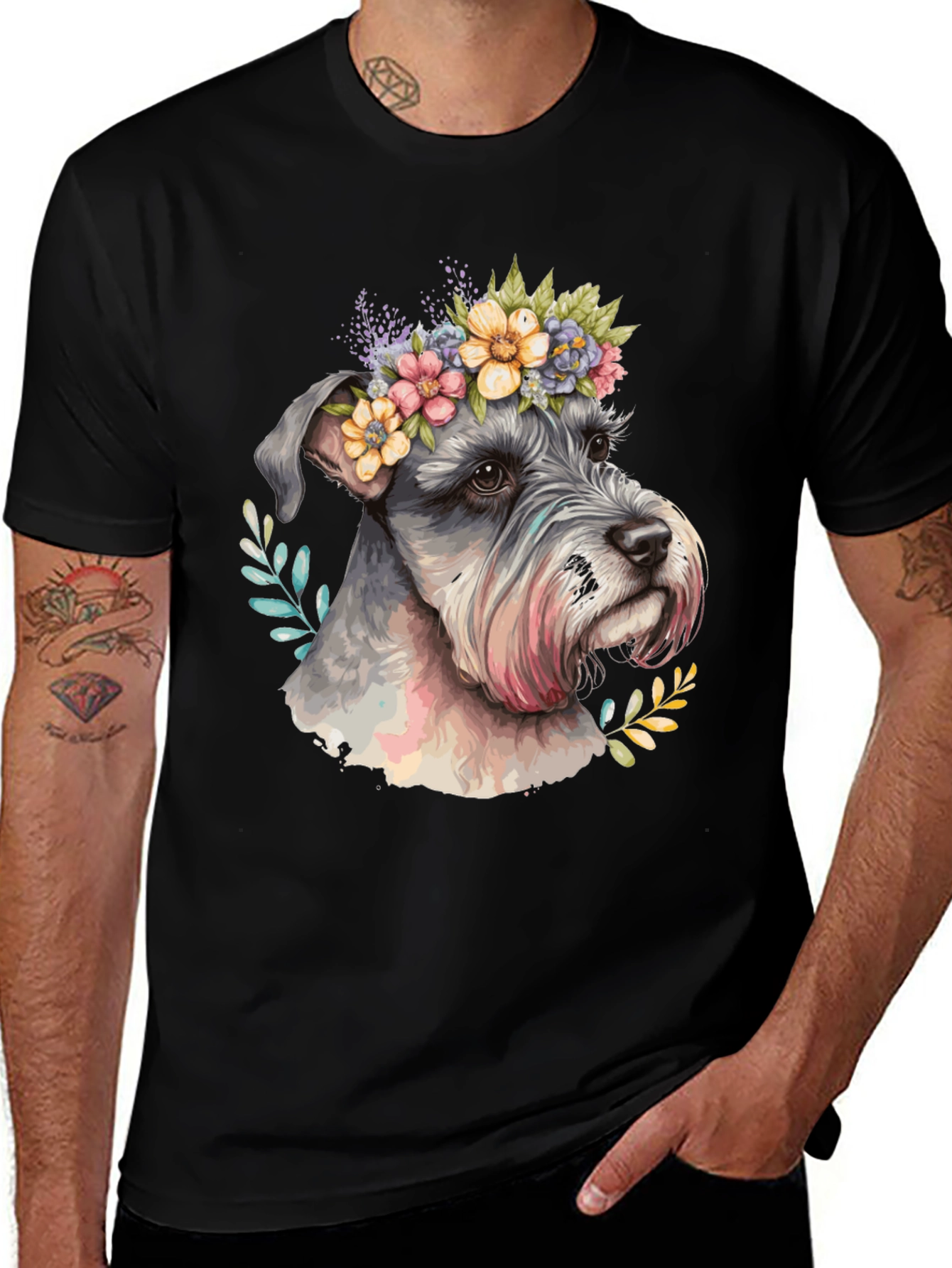 Variant 18 of Dog with Floral Crown Men's Black T-Shirt