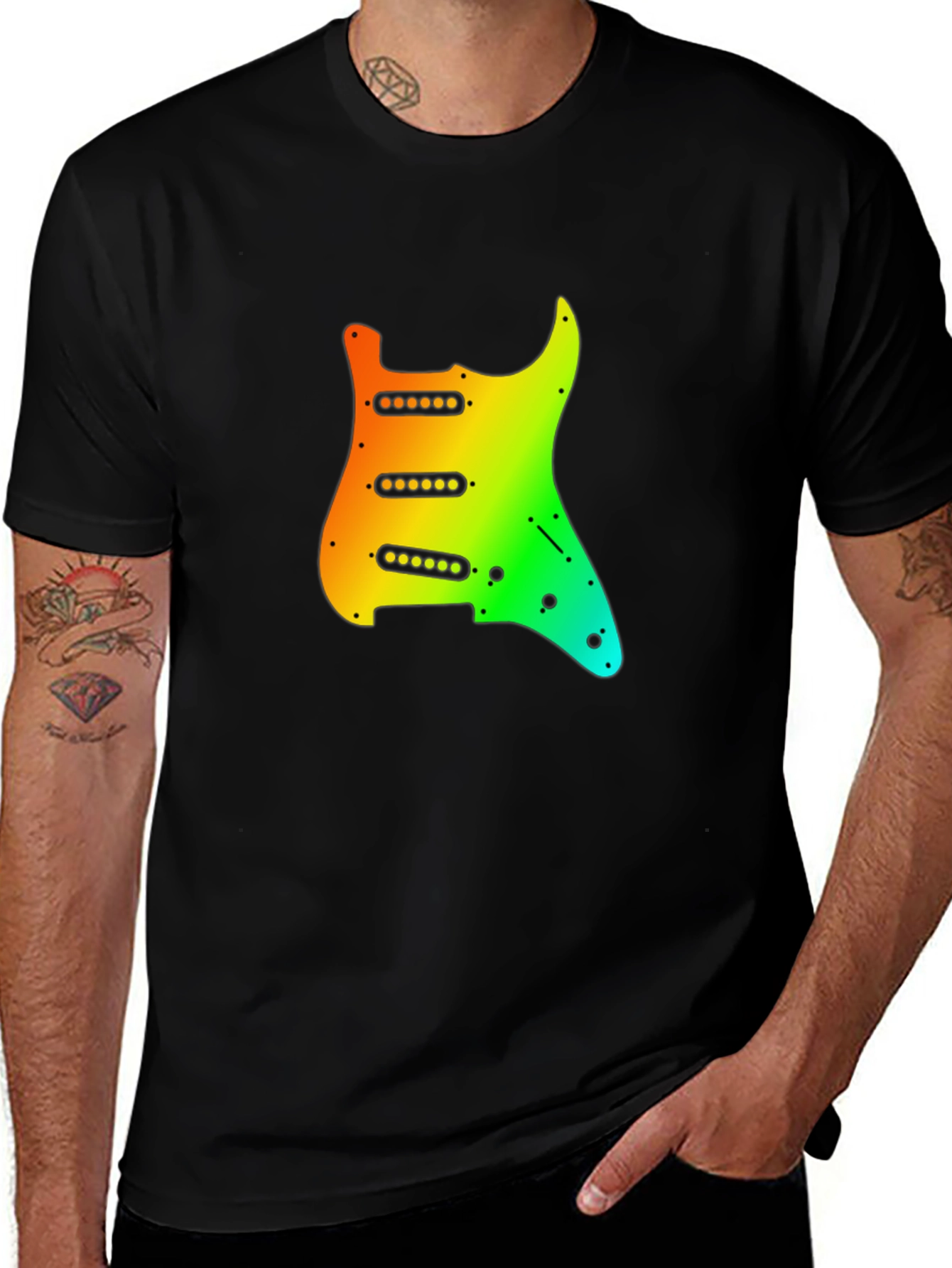 Variant 6 of Rainbow Guitar Graphic T-Shirt - Black Cotton Tee