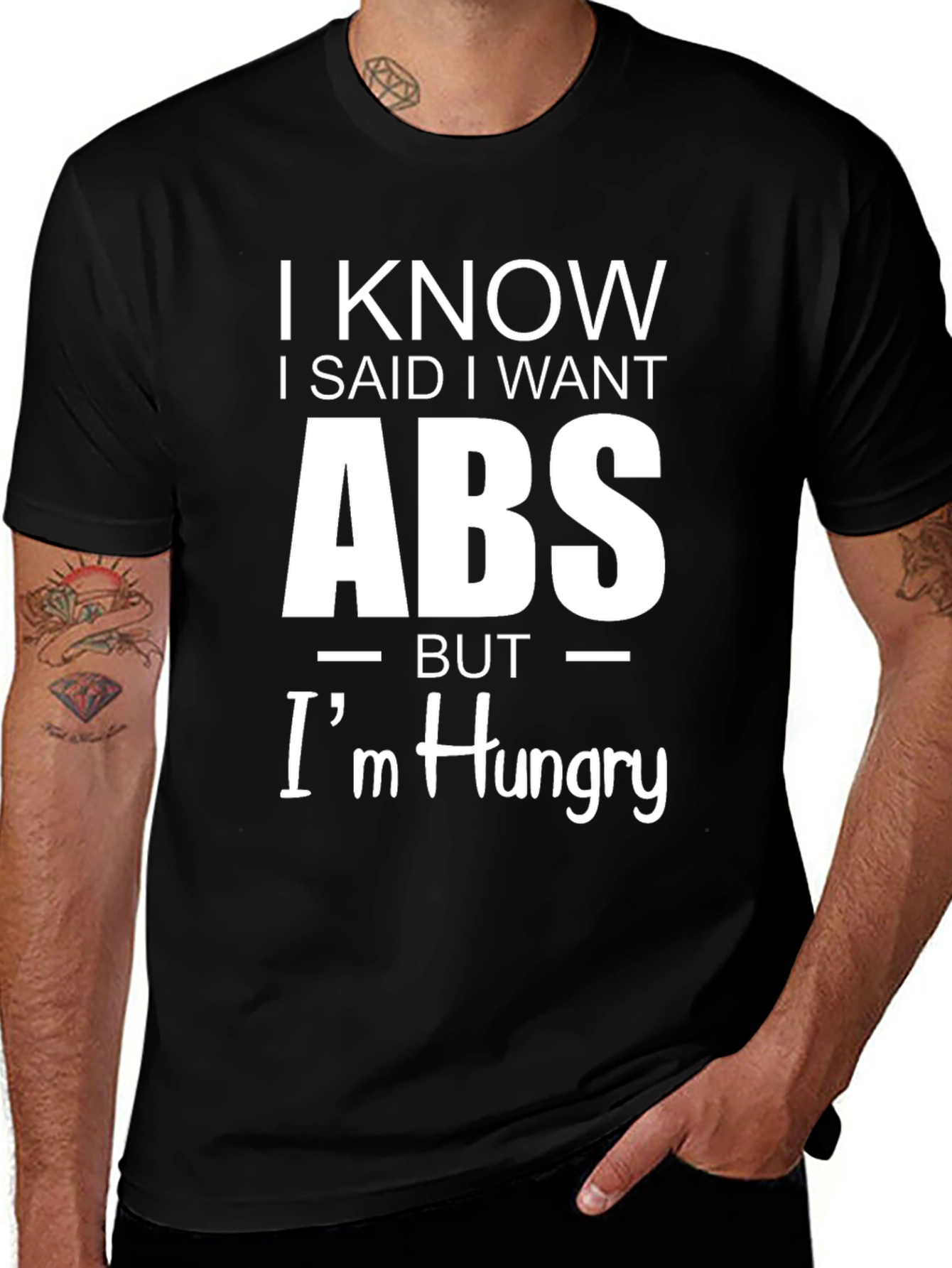 Funny Workout T-Shirt - I Want ABS But I'm Hungry