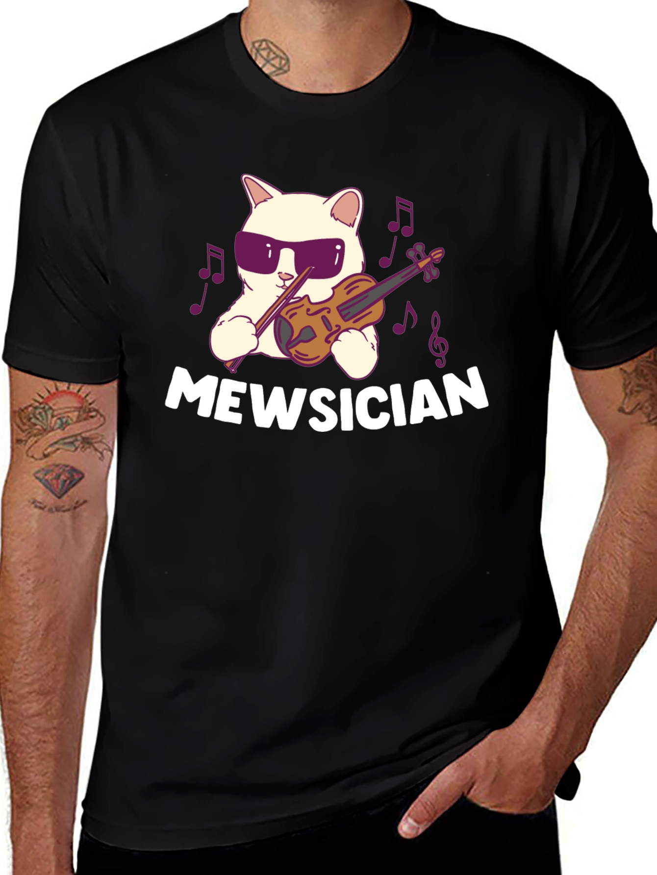 Variant 24 of Mewsician Cat T-Shirt - Funny Music Lover Tee
