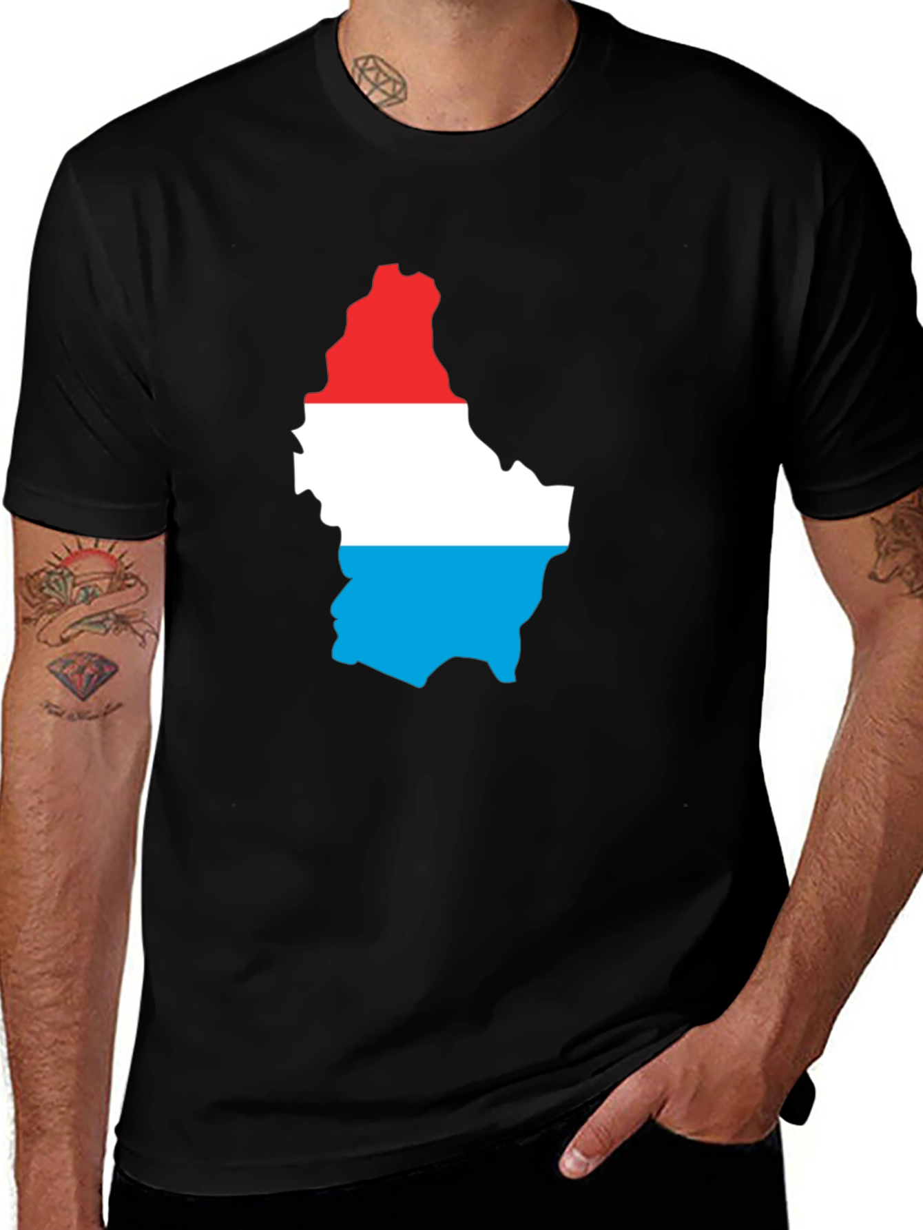 Variant 3 of Luxembourg Flag T-Shirt - Black Cotton Tee