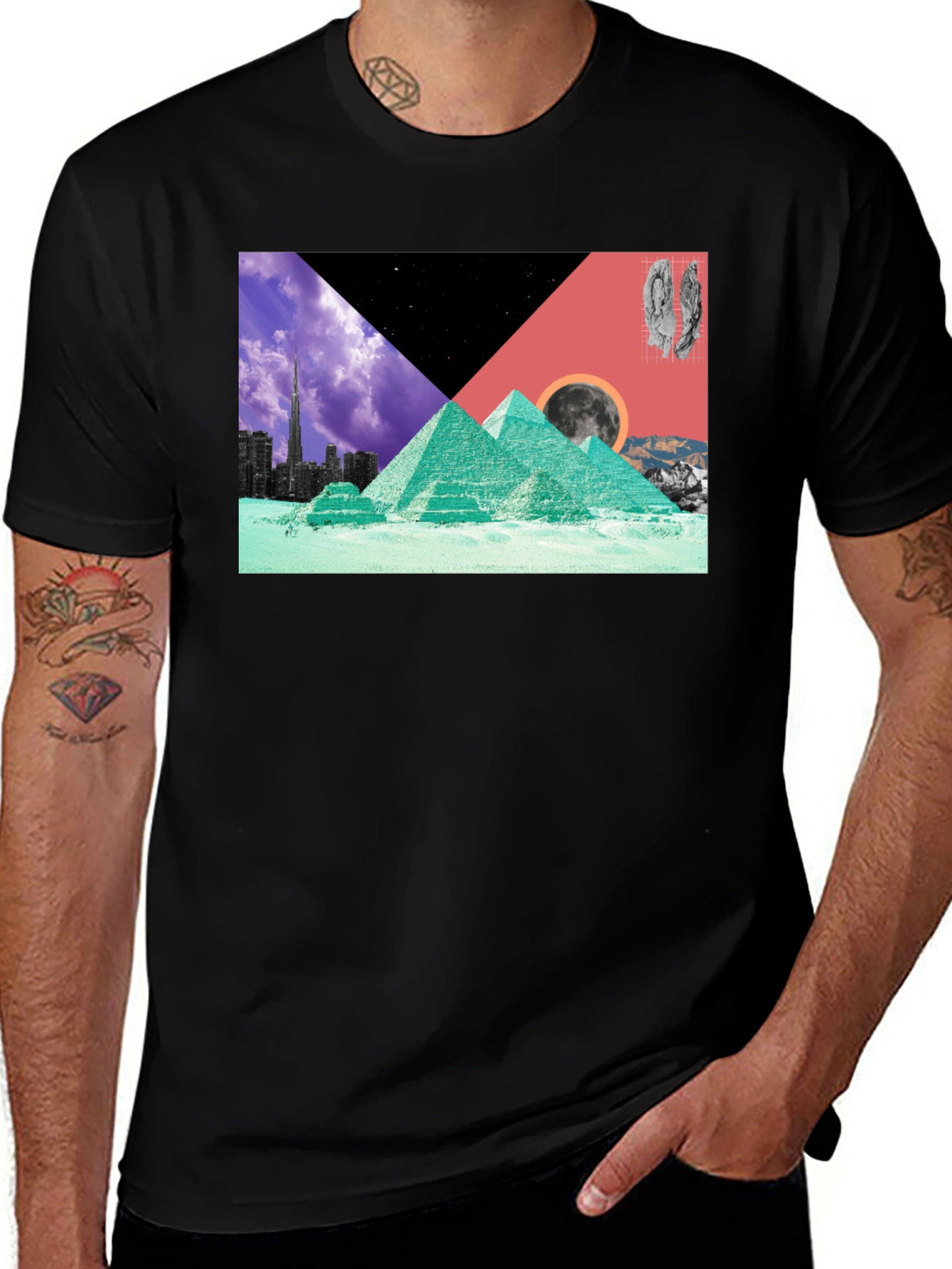 Variant 12 of Geometric Pyramid Graphic Tee - Black Cotton Blend