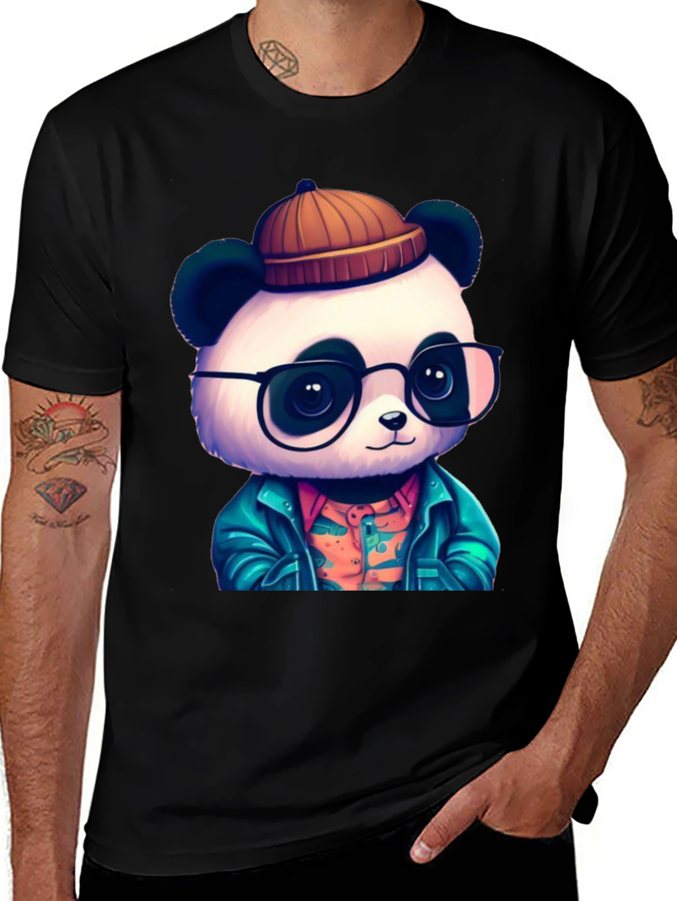 Variant 12 of Cool Panda Graphic Tee - Black Cotton T-Shirt