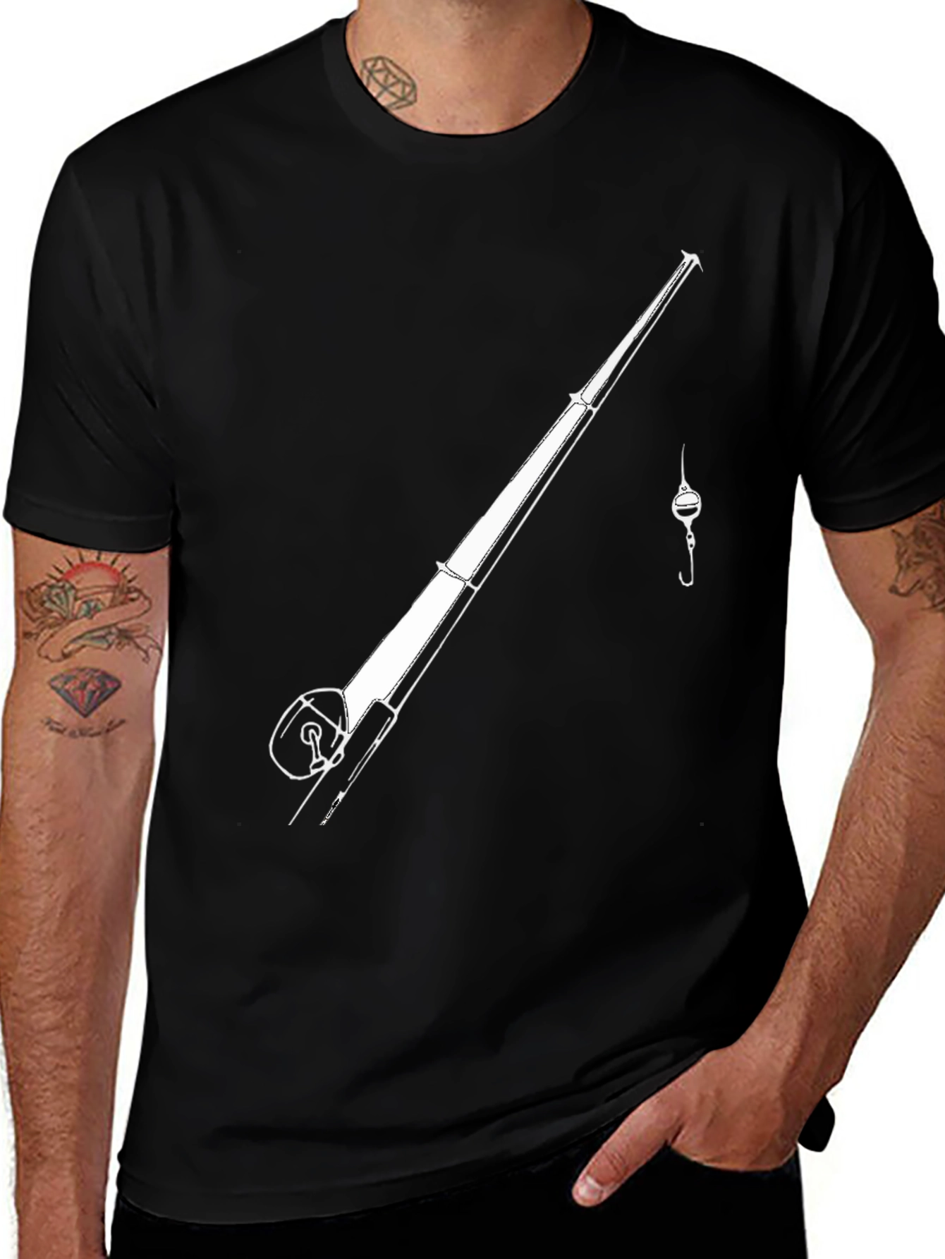Variant 22 of Fishing Rod Graphic Tee - Black Casual T-Shirt