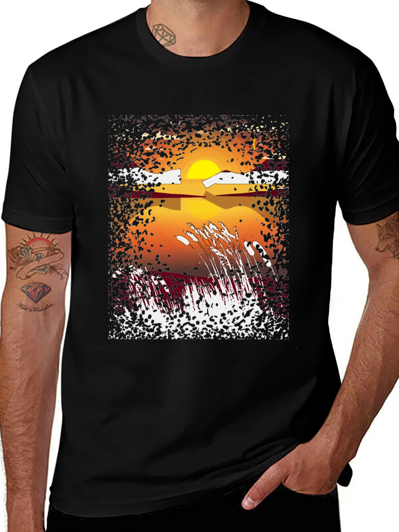 Variant 22 of Sunset Lake Graphic Tee - Stylish Black T-Shirt