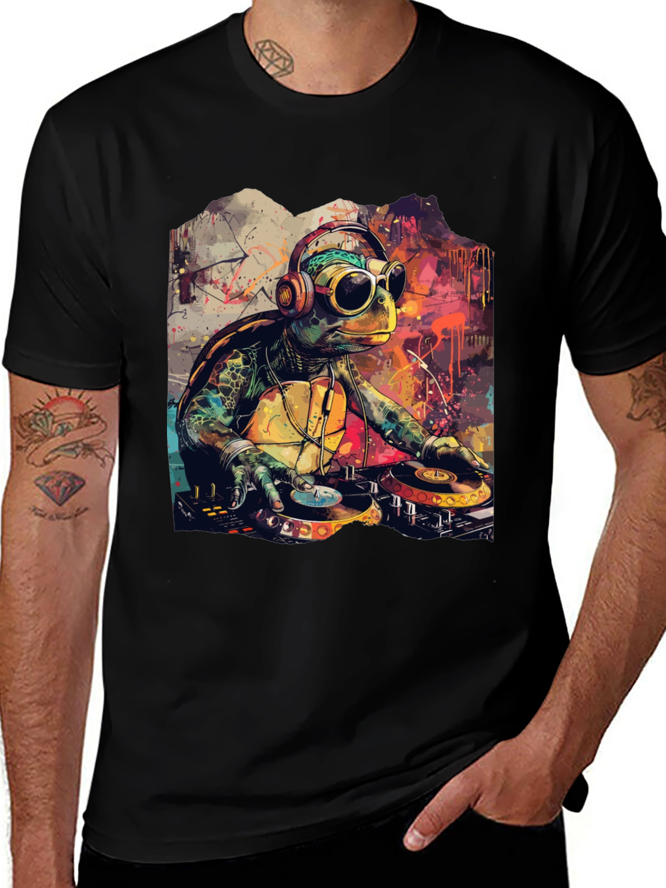 Variant 10 of DJ Turtle Graphic Tee - Cool Cartoon Design