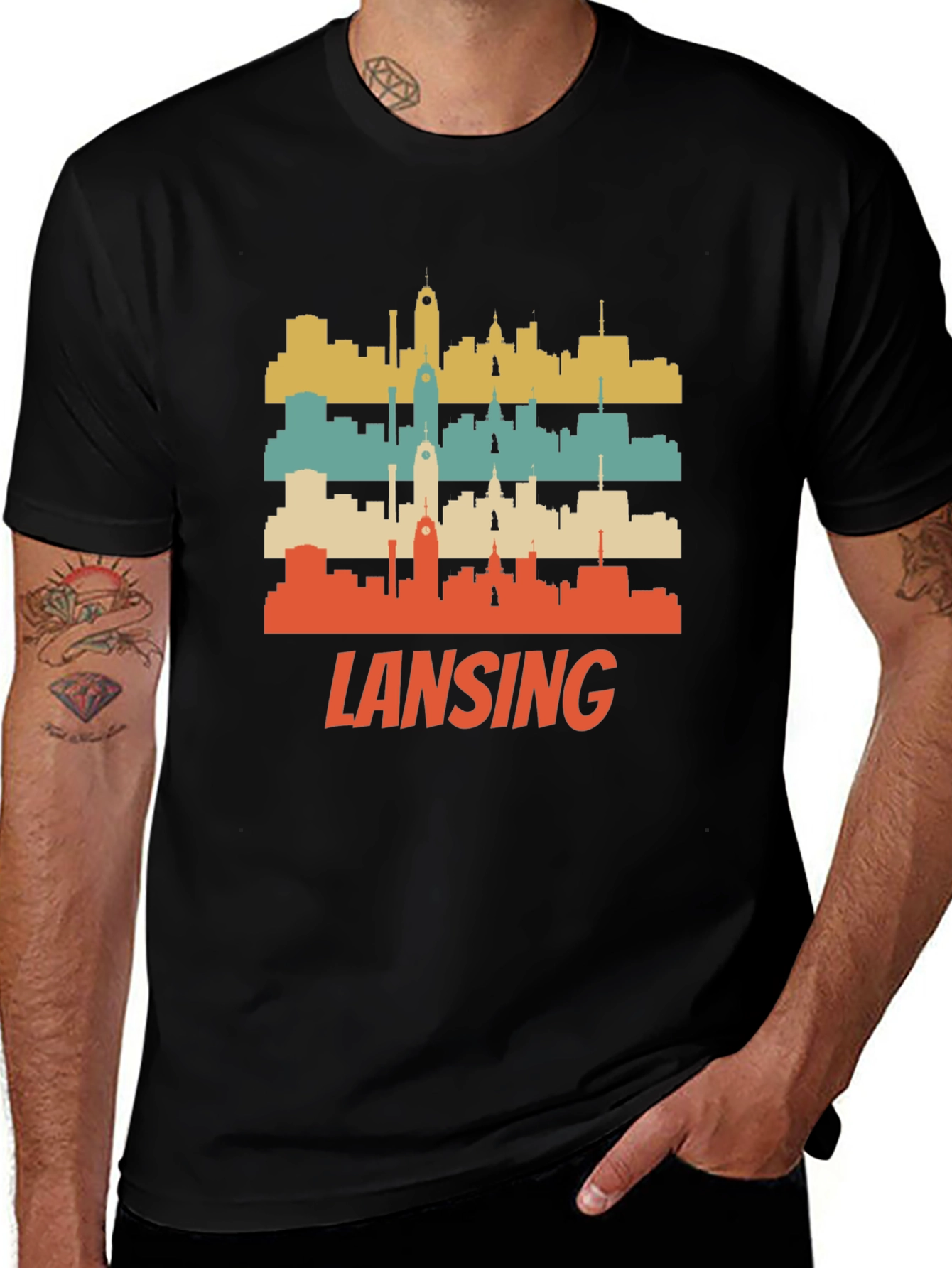 Lansing Cityscape Retro T-Shirt - Vintage Style Tee