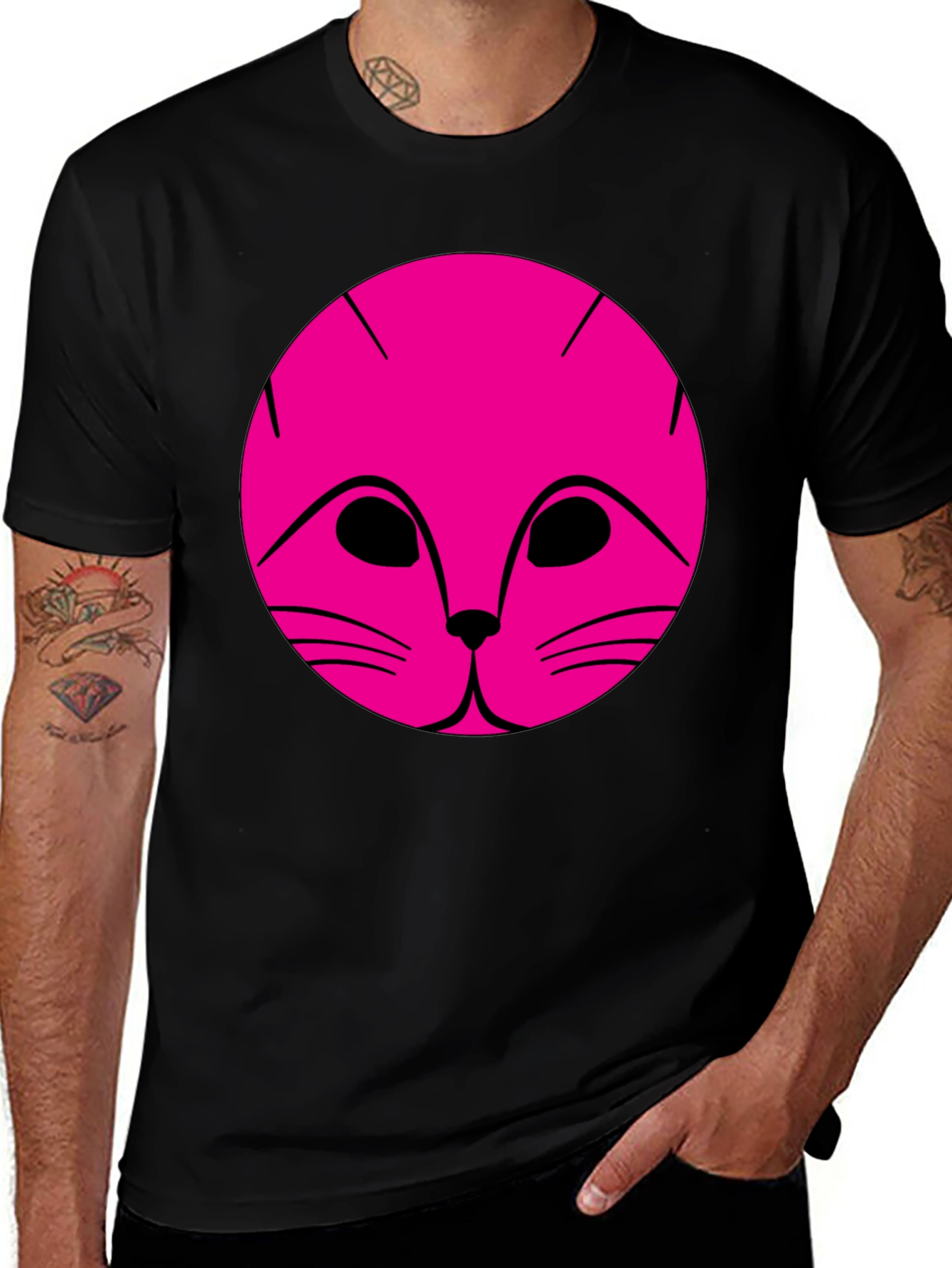 Variant 30 of Abstract Cat Face Graphic Tee - Black
