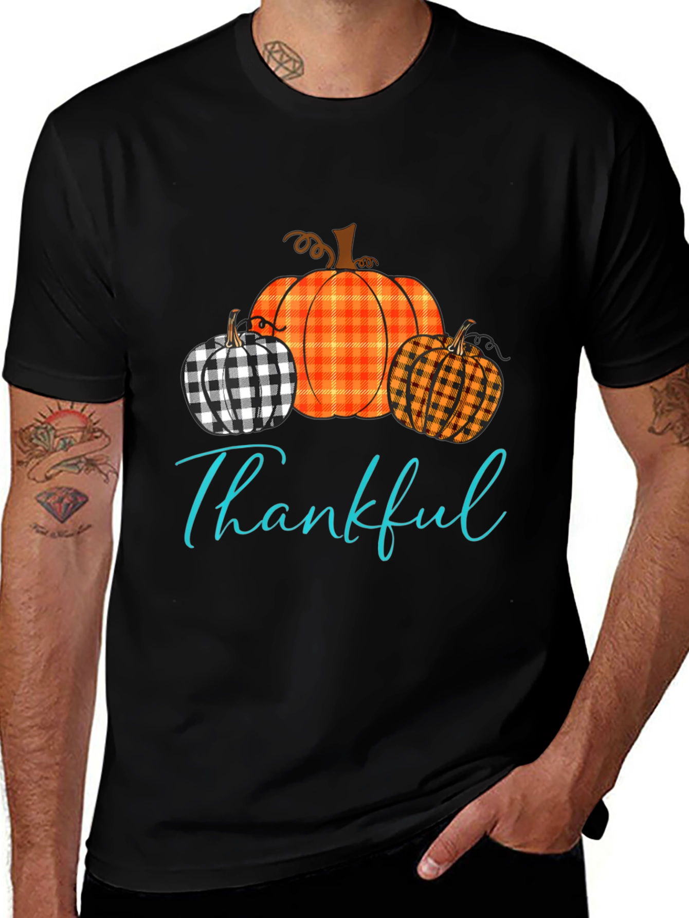 Variant 2 of Thankful Pumpkin Plaid T-Shirt