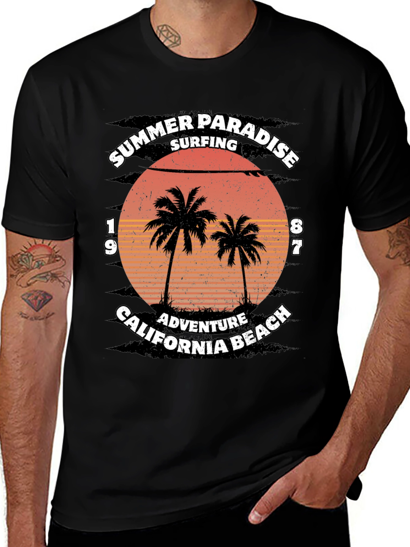 Variant 18 of Summer Paradise Surfing T-Shirt California Beach Graphic Tee