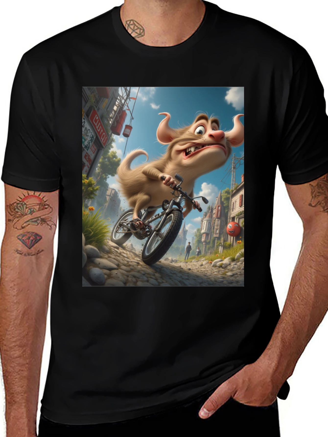 Variant 7 of Cartoon Monster on Bike Graphic Tee