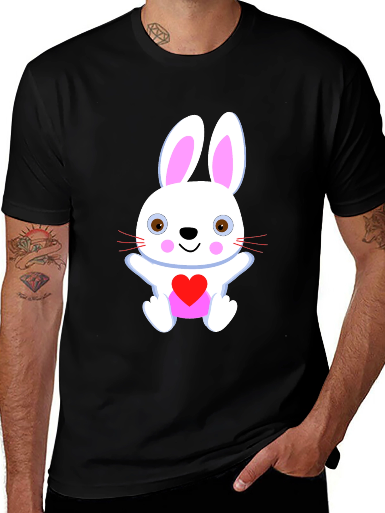 Cute Bunny Heart Black T-Shirt