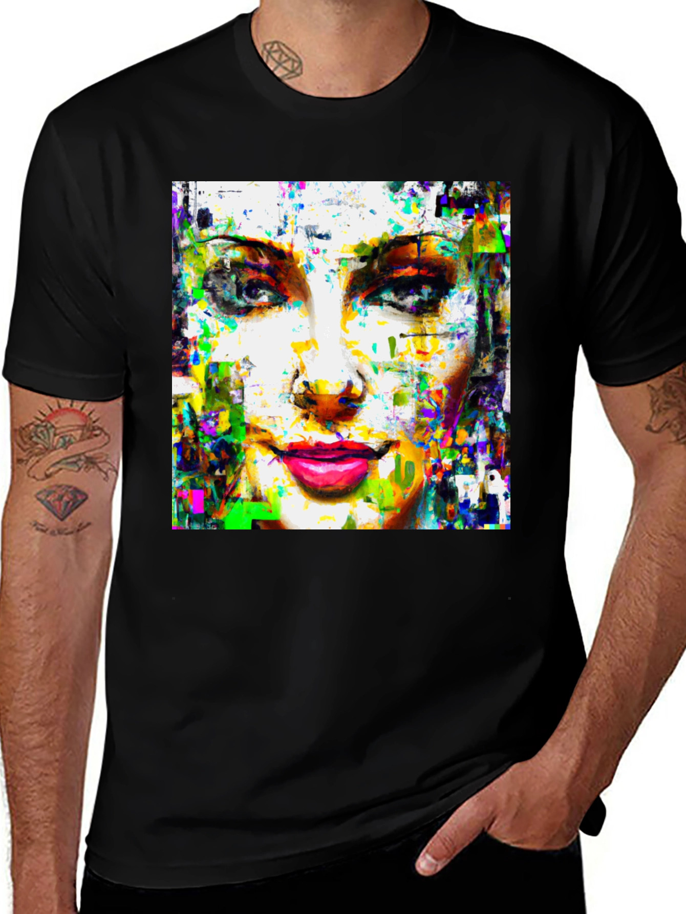 Variant 21 of Abstract Woman Face Art Print Black T-Shirt