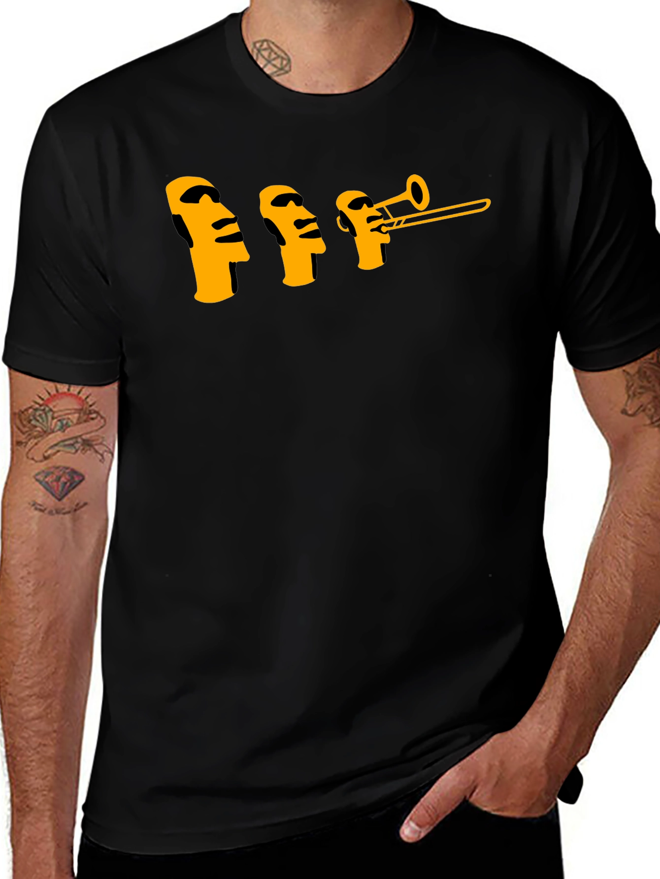 Moai Trombone Men's Black Graphic T-Shirt