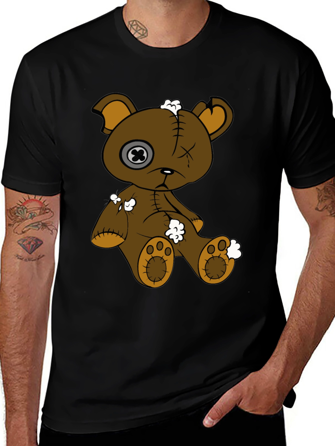 Variant 13 of Distressed Teddy Bear Graphic Tee - Unisex Black T-Shirt