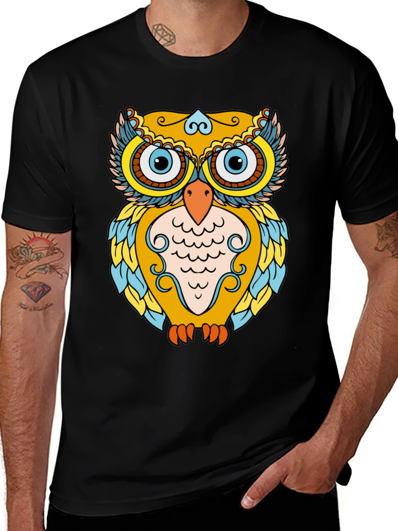 Variant 7 of Owl Graphic Print Black T-Shirt