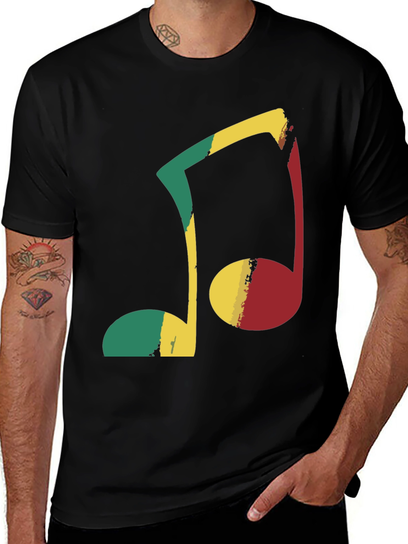 Rasta Music Note Graphic Tee - Black Cotton T-Shirt