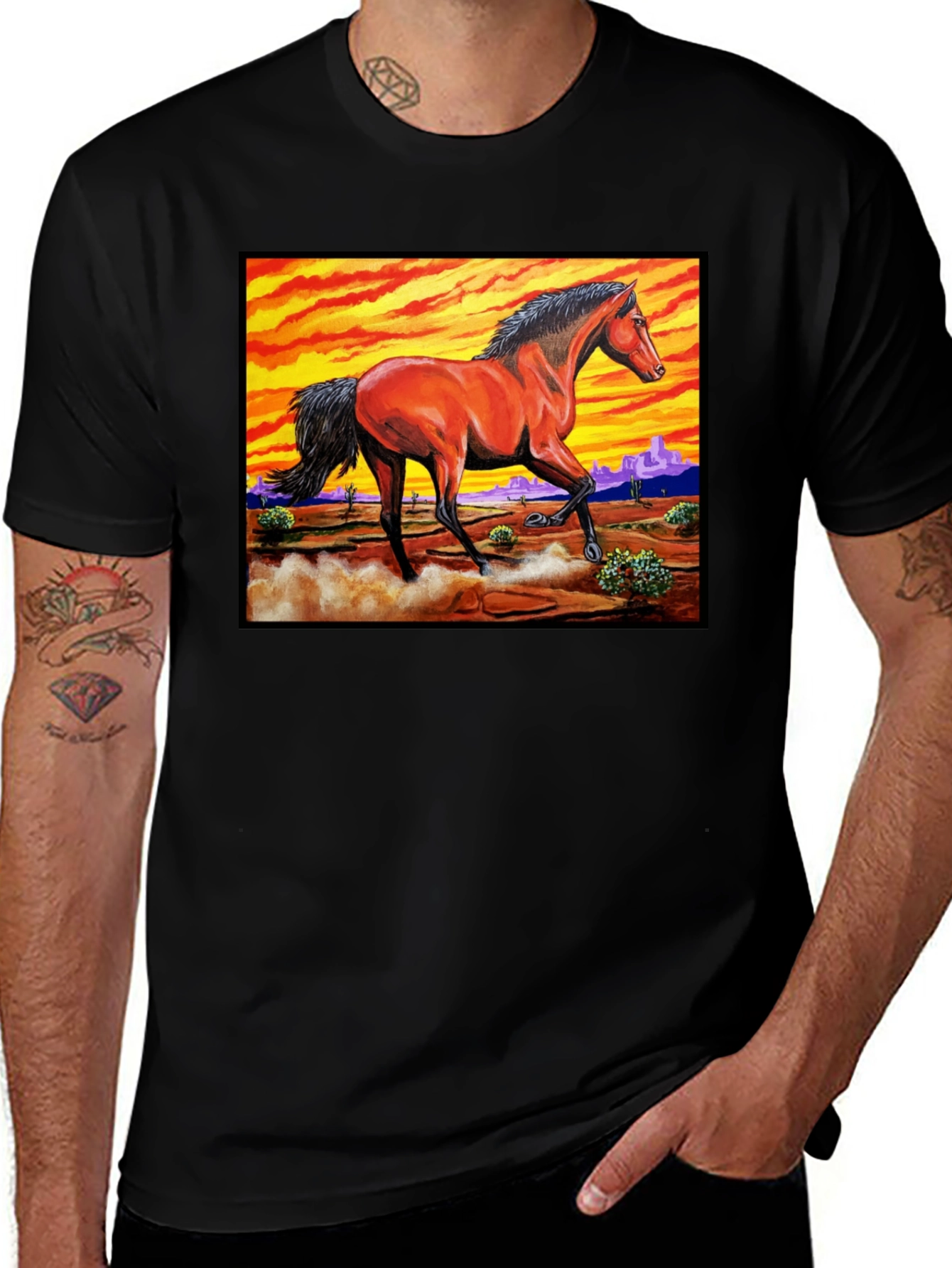 Variant 13 of Wild Horse Graphic Tee - Desert Sunset Design