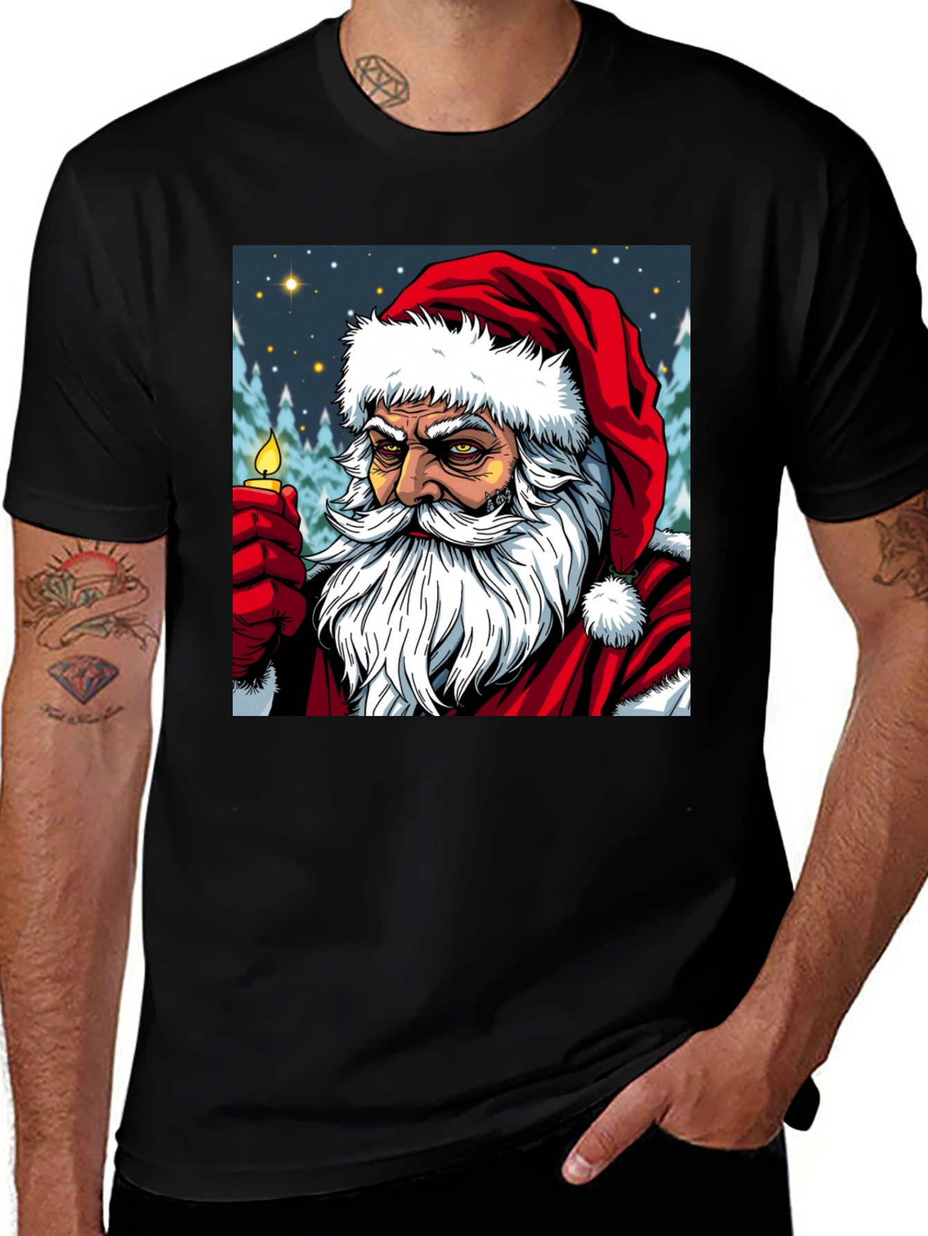 Black Santa Graphic Tee - Holiday Spirit main image