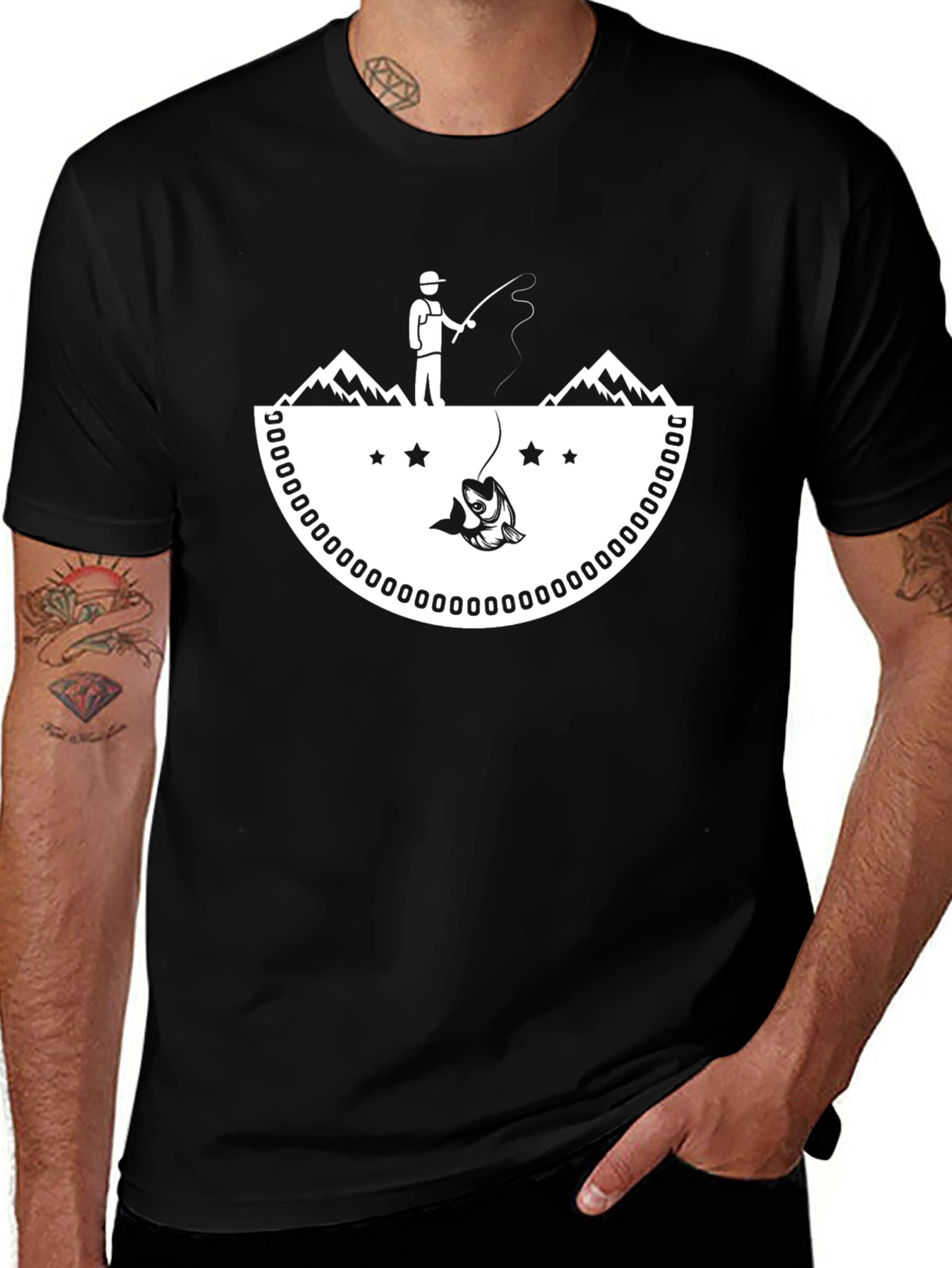 Variant 5 of Fishing Graphic Tee - Black Cotton Blend