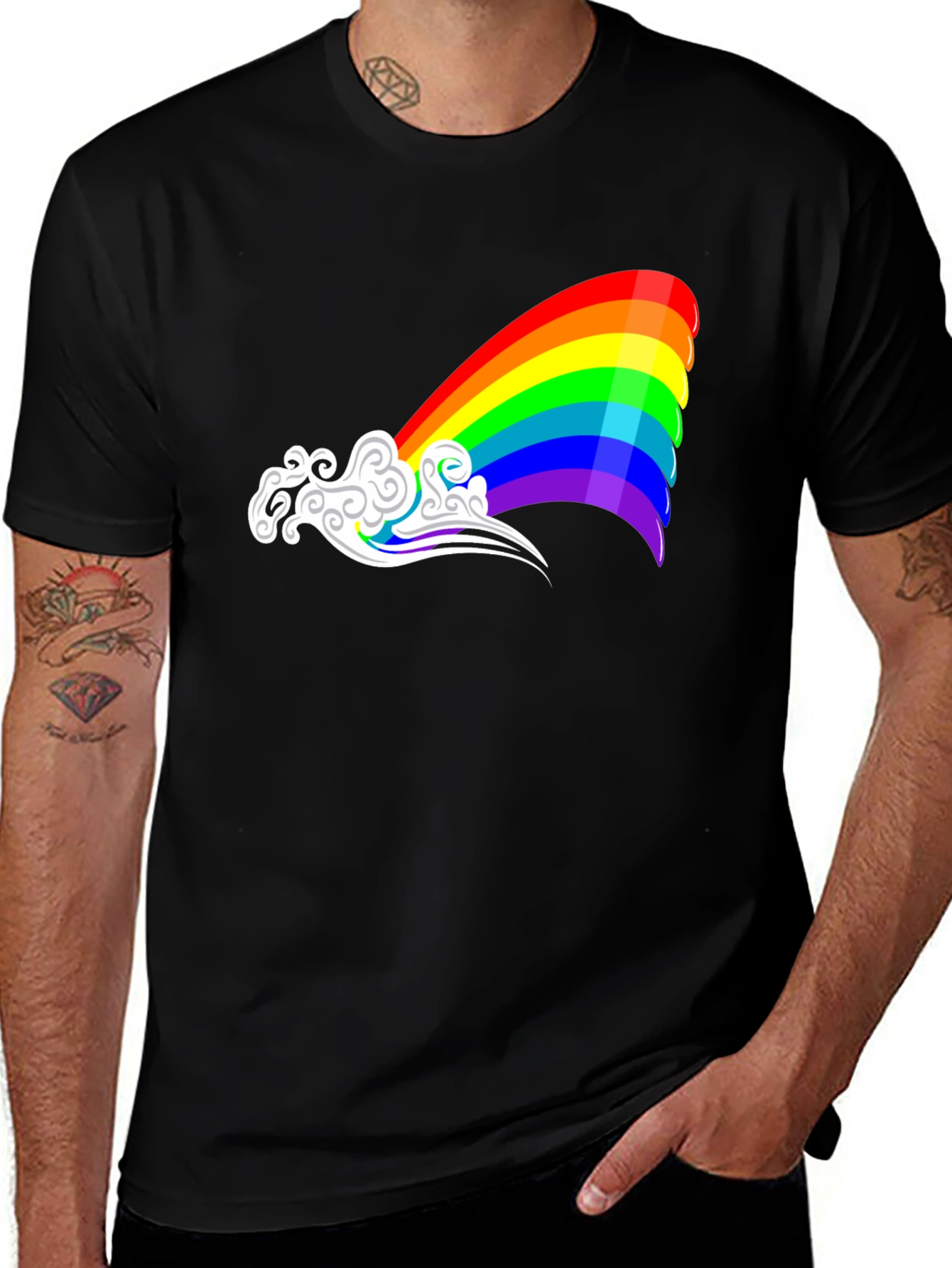 Variant 2 of Rainbow Cloud Graphic Tee - Black Casual Shirt