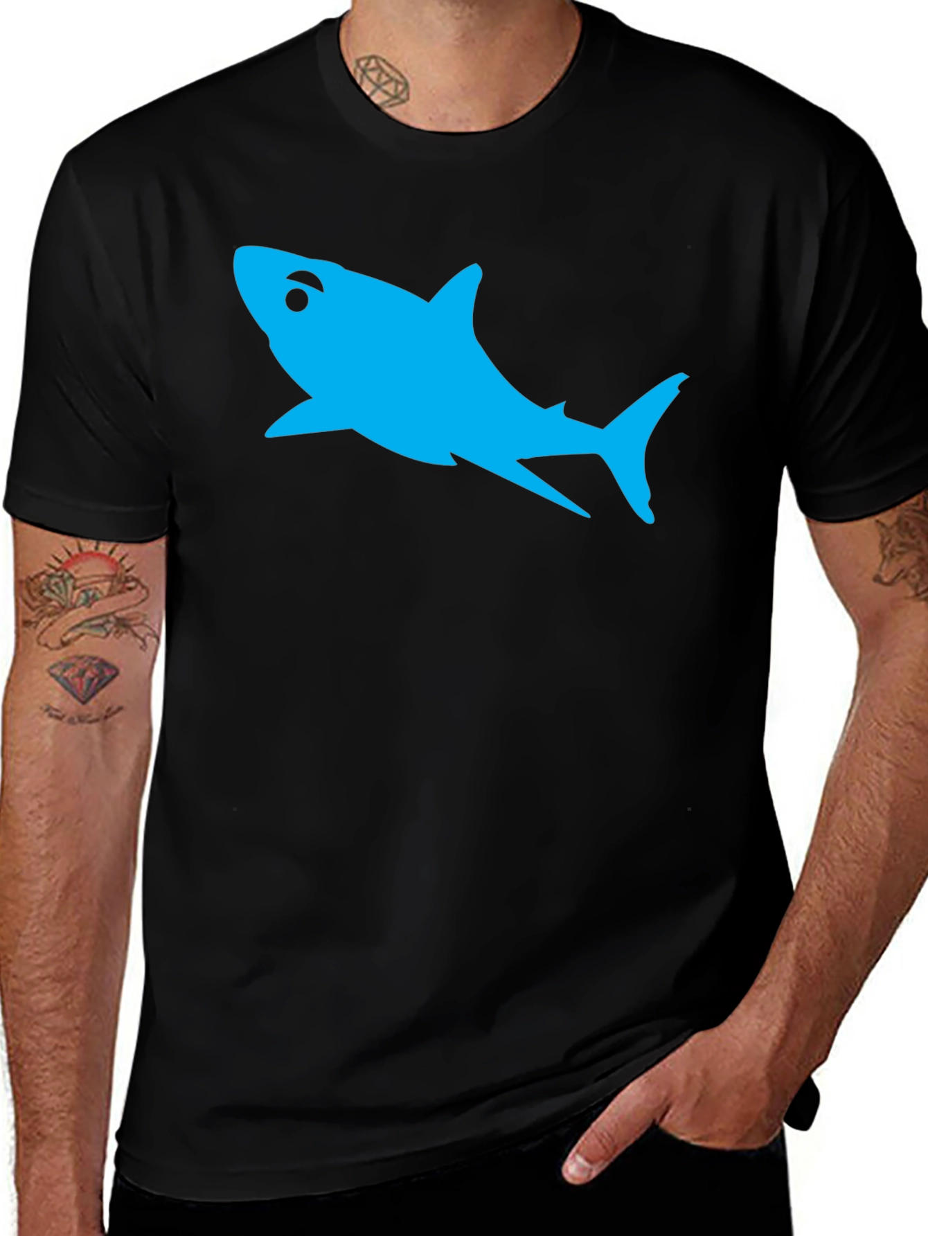 Variant 24 of Blue Shark Graphic Black Tee - Men's Casual Shirt