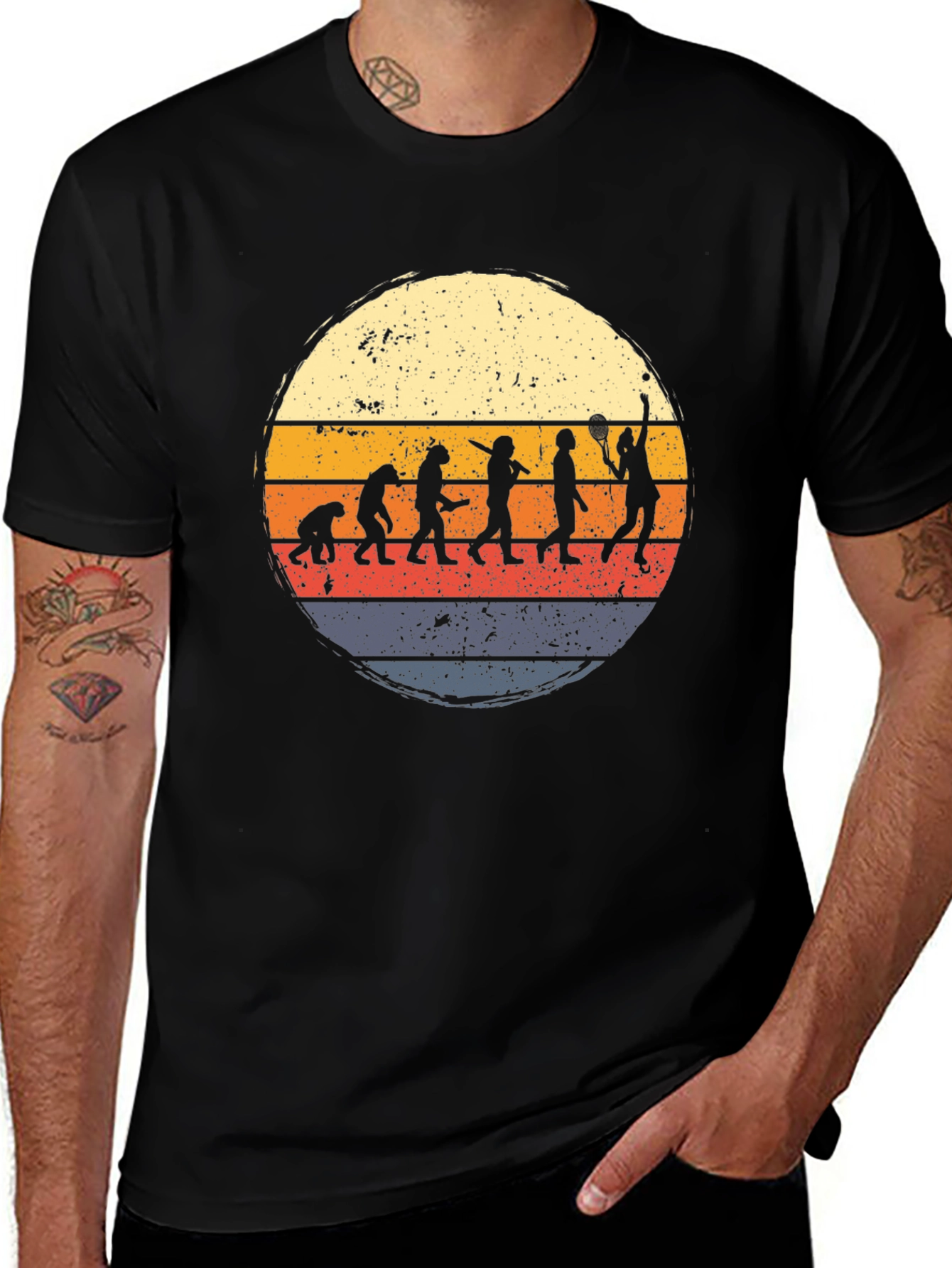 Black Tennis Evolution Graphic T-Shirt - Vintage Style main image