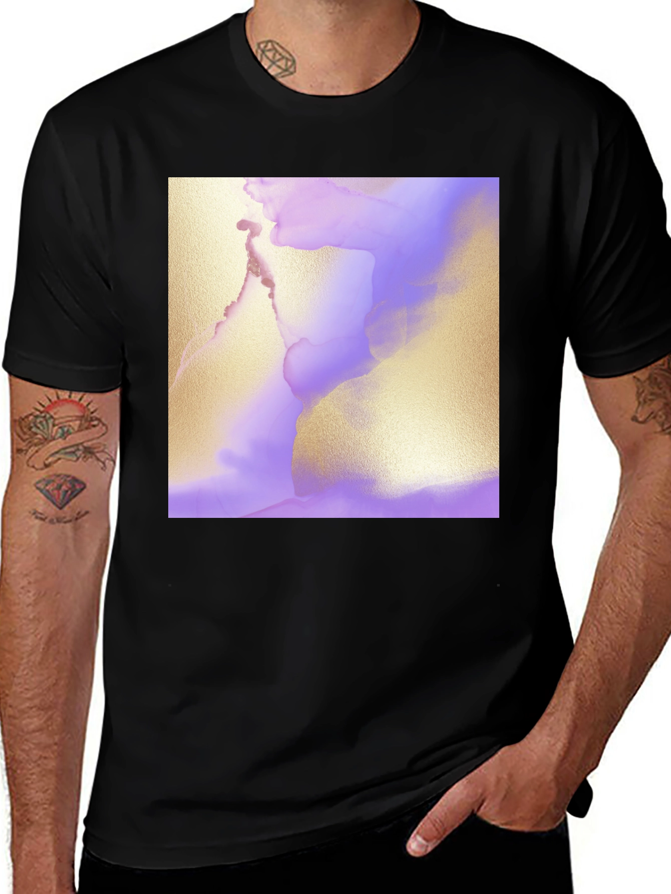 Abstract Art Tee - Gold and Lavender Swirl Design