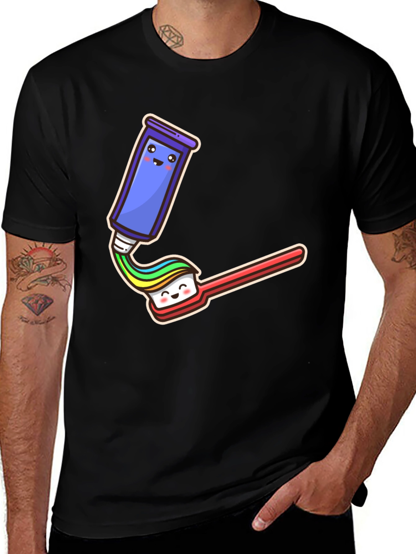 Variant 19 of Cute Cartoon Toothpaste & Brush Black Tee