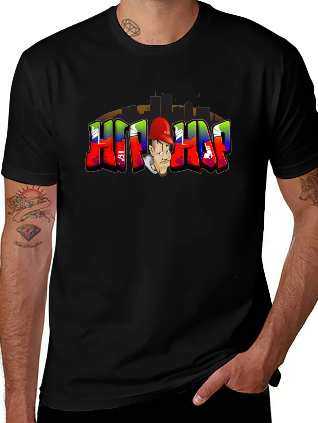Variant 15 of Hip Hop Cartoon Graphic Black T-Shirt