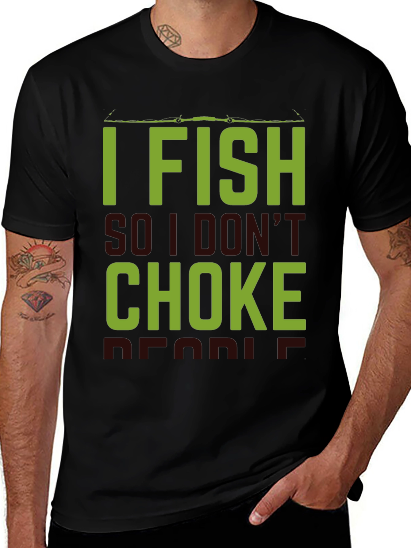 Black I Fish So I Don't Choke People Black T-Shirt main image