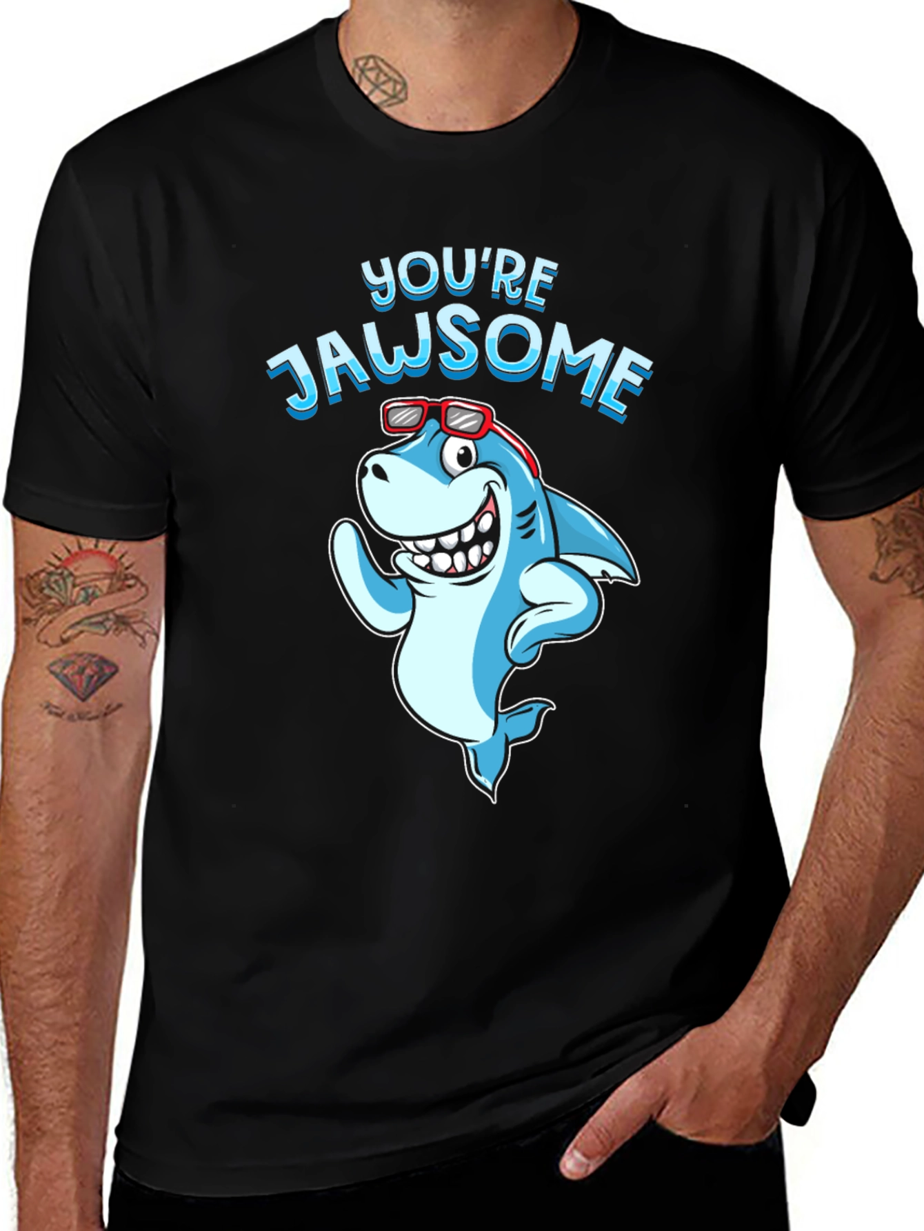 Black You're Jawsome Shark Graphic Tee - Black Cotton T-Shirt main image