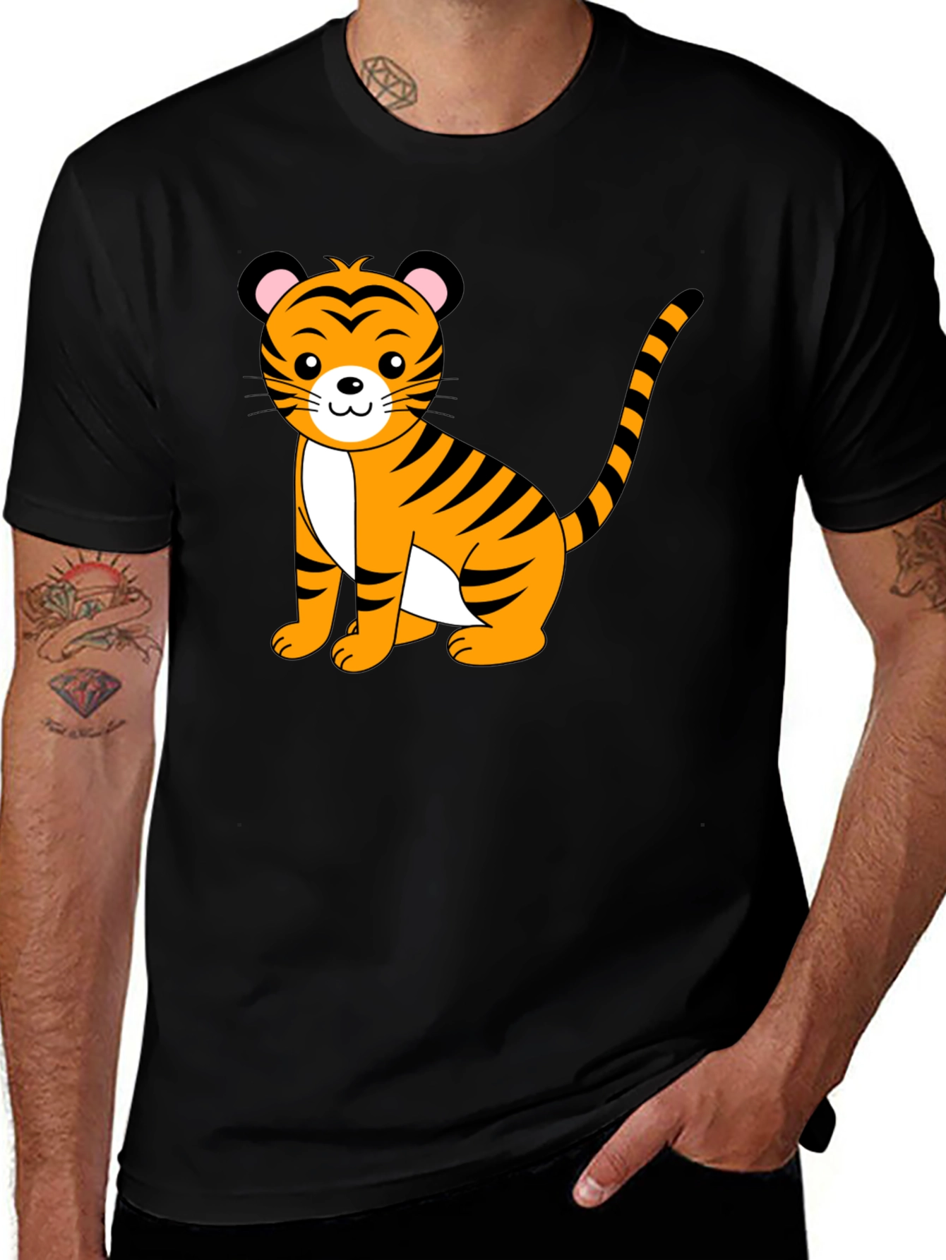 Variant 9 of Cute Tiger Graphic Black T-Shirt
