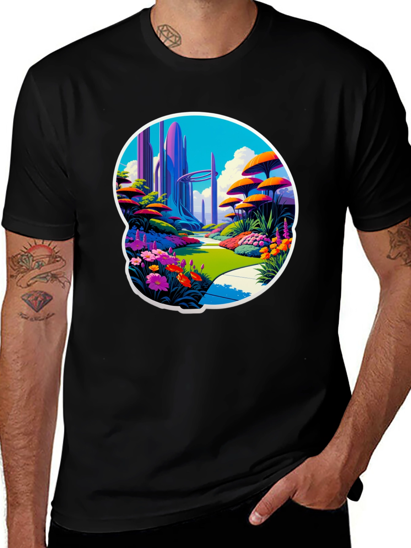 Variant 9 of Futuristic Garden T-Shirt, Sci-Fi Landscape Tee